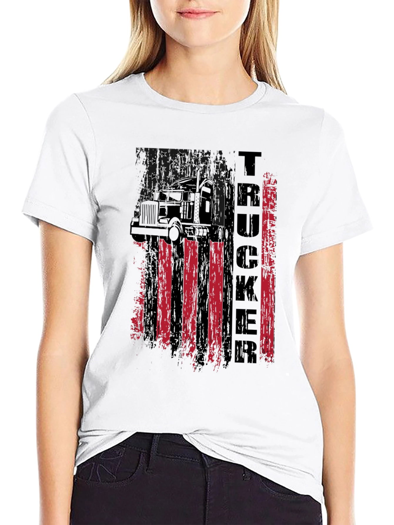 Trucker American Flag Graphic T-Shirt