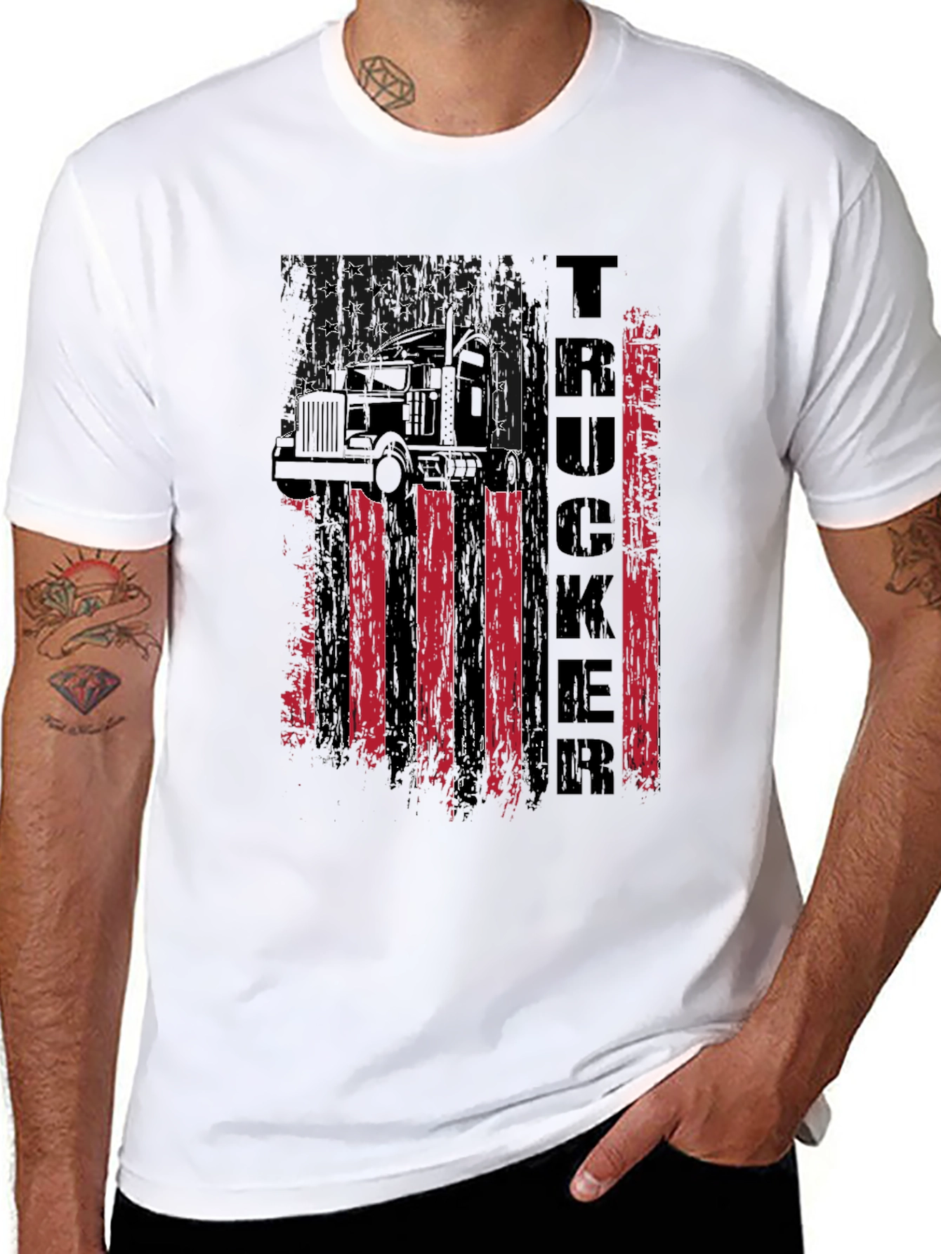 Trucker American Flag Graphic T-Shirt