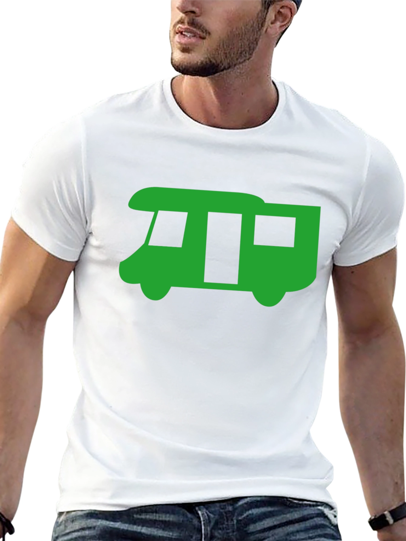 Green RV Graphic Tee - Black Casual T-Shirt
