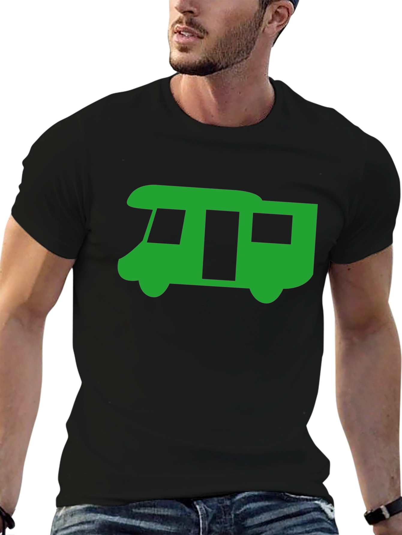 Green RV Graphic Tee - Black Casual T-Shirt
