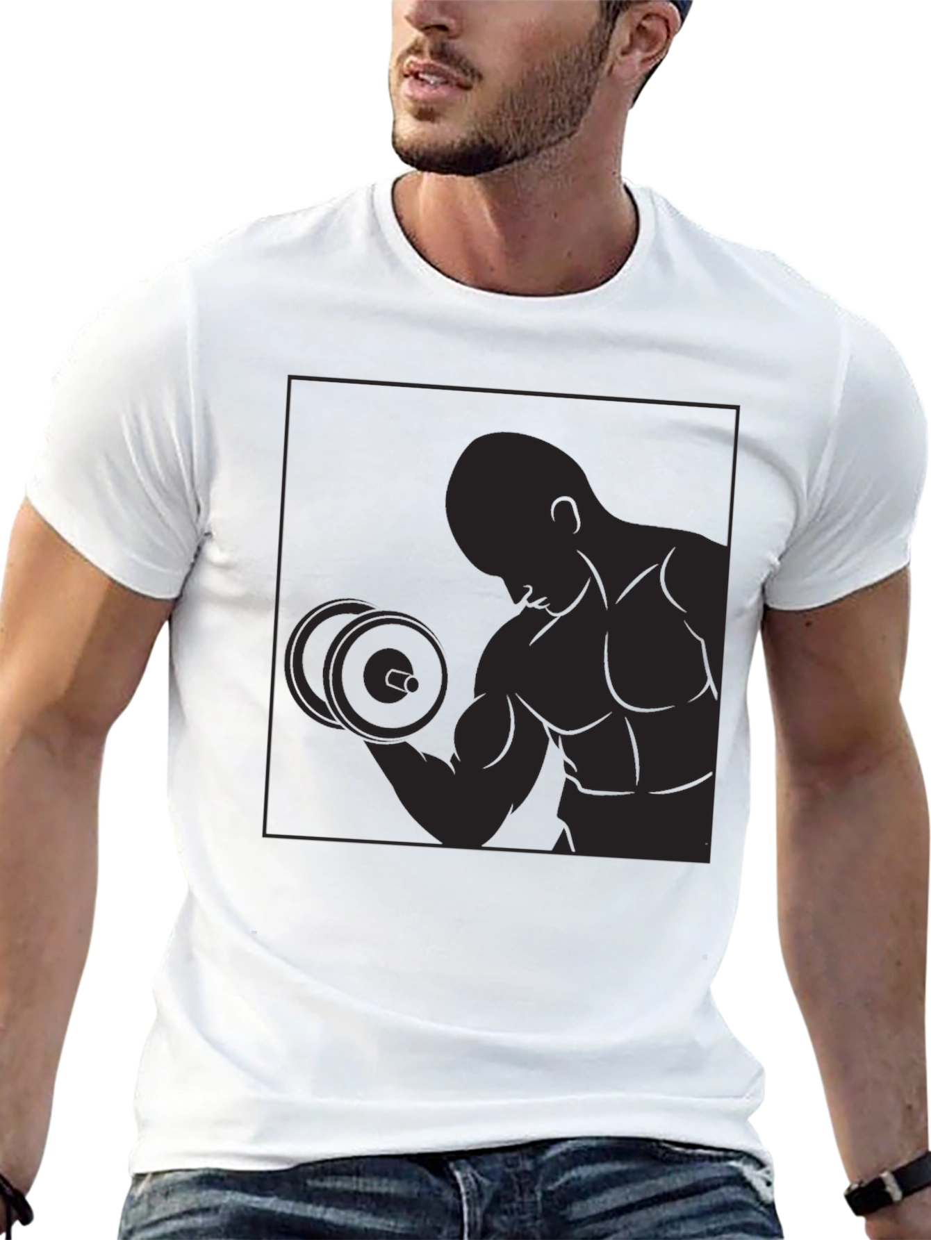 Black Graphic Tee - Bodybuilder Silhouette