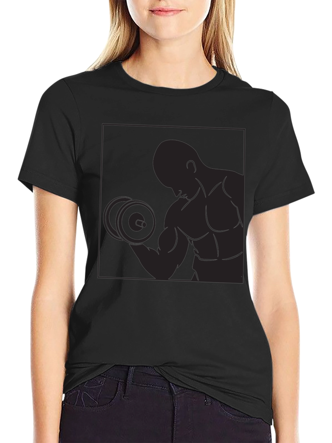 Black Graphic Tee - Bodybuilder Silhouette