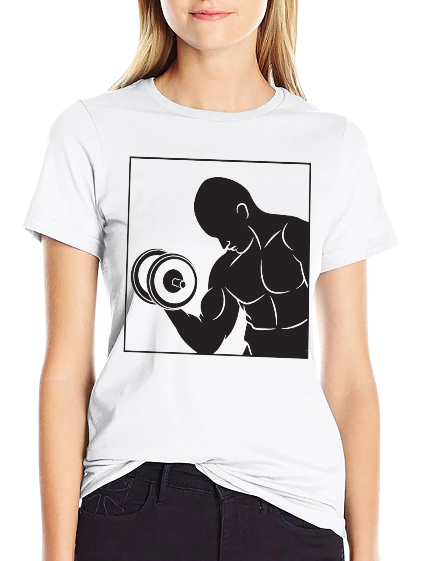 Black Graphic Tee - Bodybuilder Silhouette