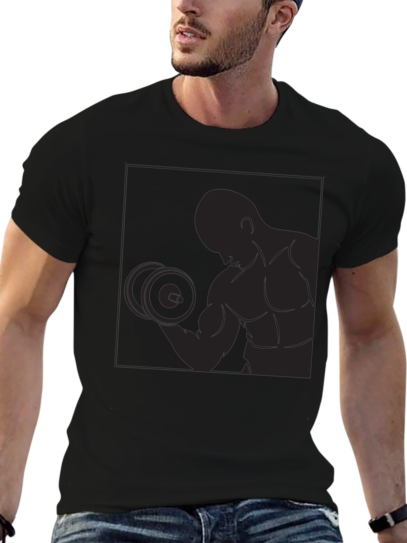 Black Graphic Tee - Bodybuilder Silhouette