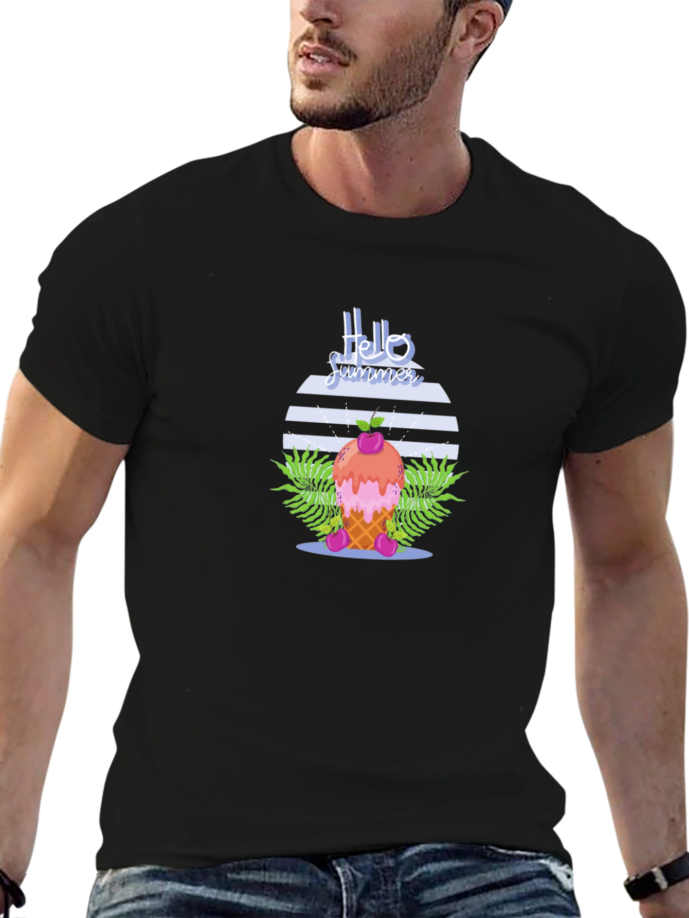 Hello Summer Ice Cream Cone Graphic T-Shirt