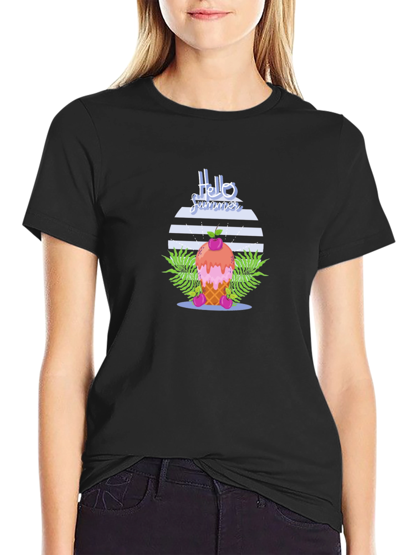Hello Summer Ice Cream Cone Graphic T-Shirt