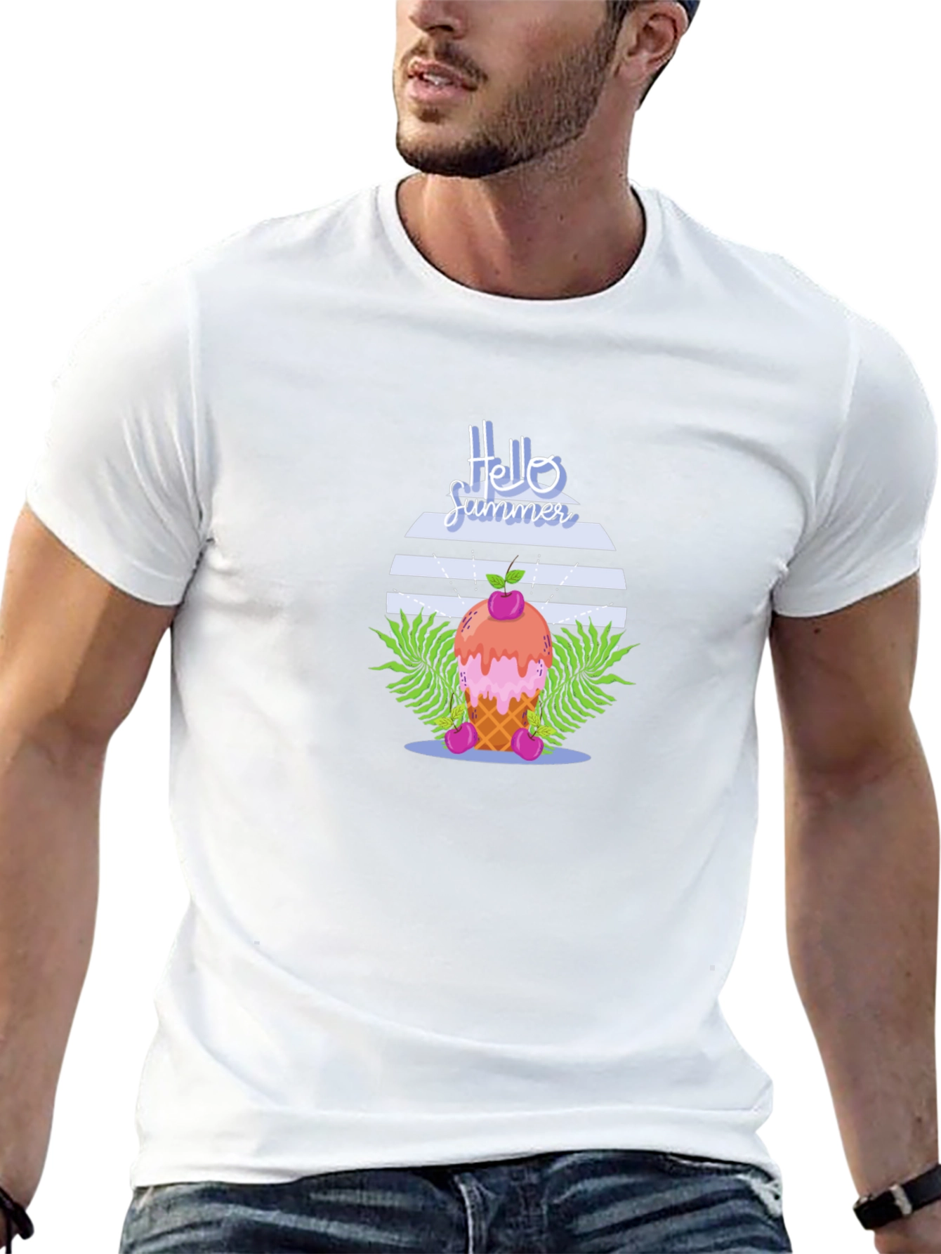 Hello Summer Ice Cream Cone Graphic T-Shirt