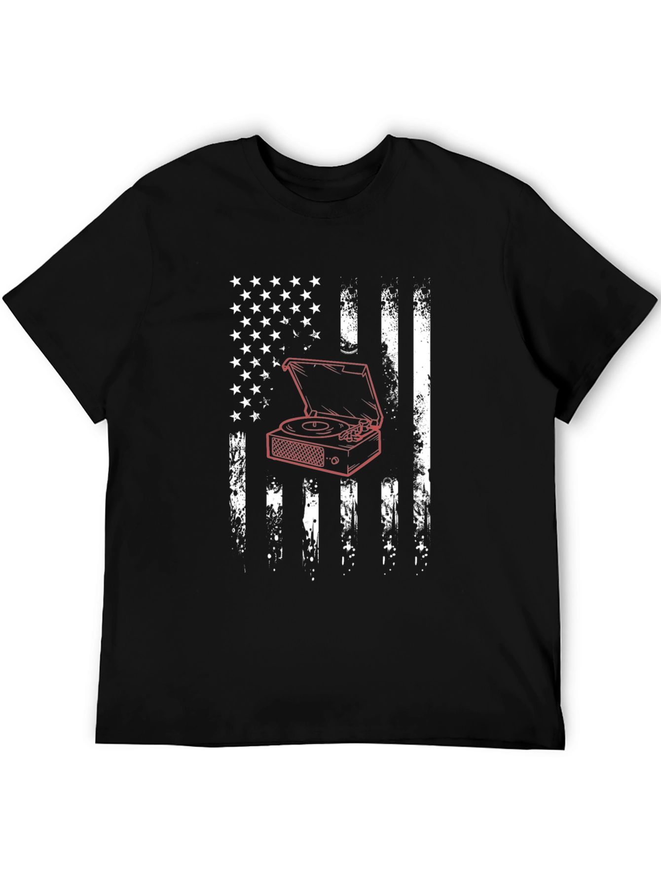 USA Flag Turntable Graphic Tee - Black Cotton