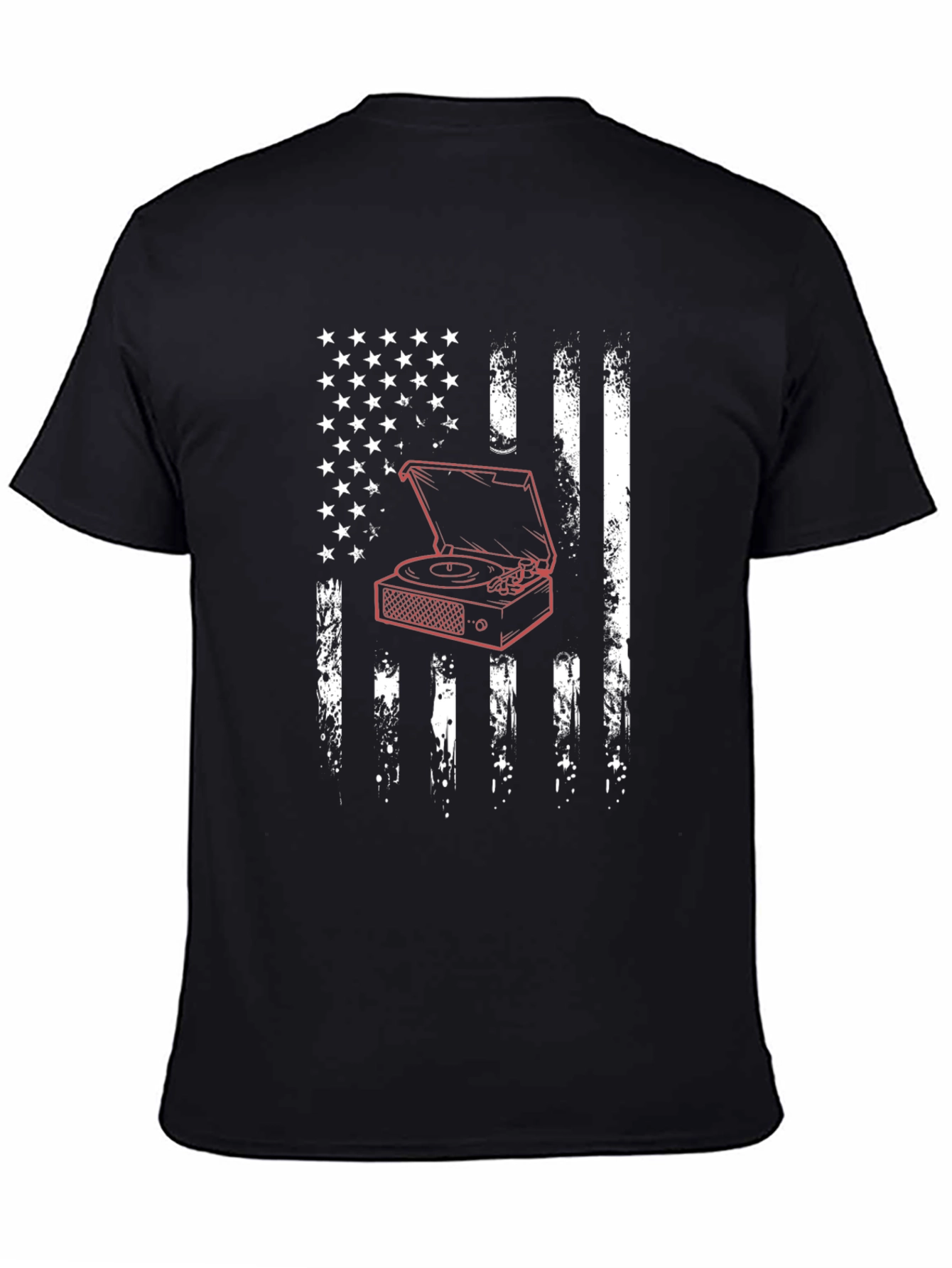 USA Flag Turntable Graphic Tee - Black Cotton
