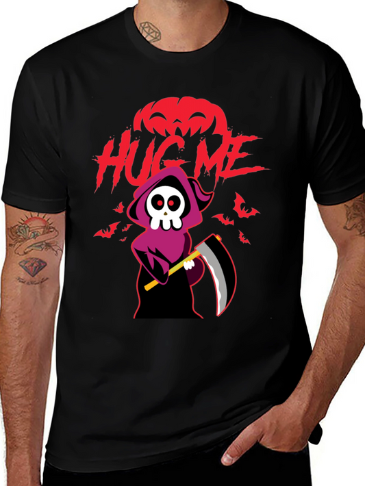 Halloween Grim Reaper Hug Me Black Graphic T-Shirt