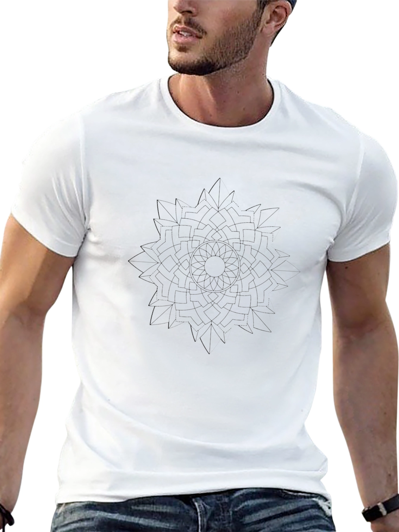 Black T-Shirt with Geometric Mandala Design