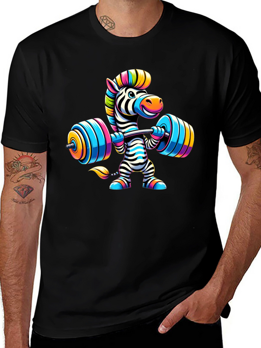 Weightlifting Zebra T-Shirt - Colorful Cartoon Design