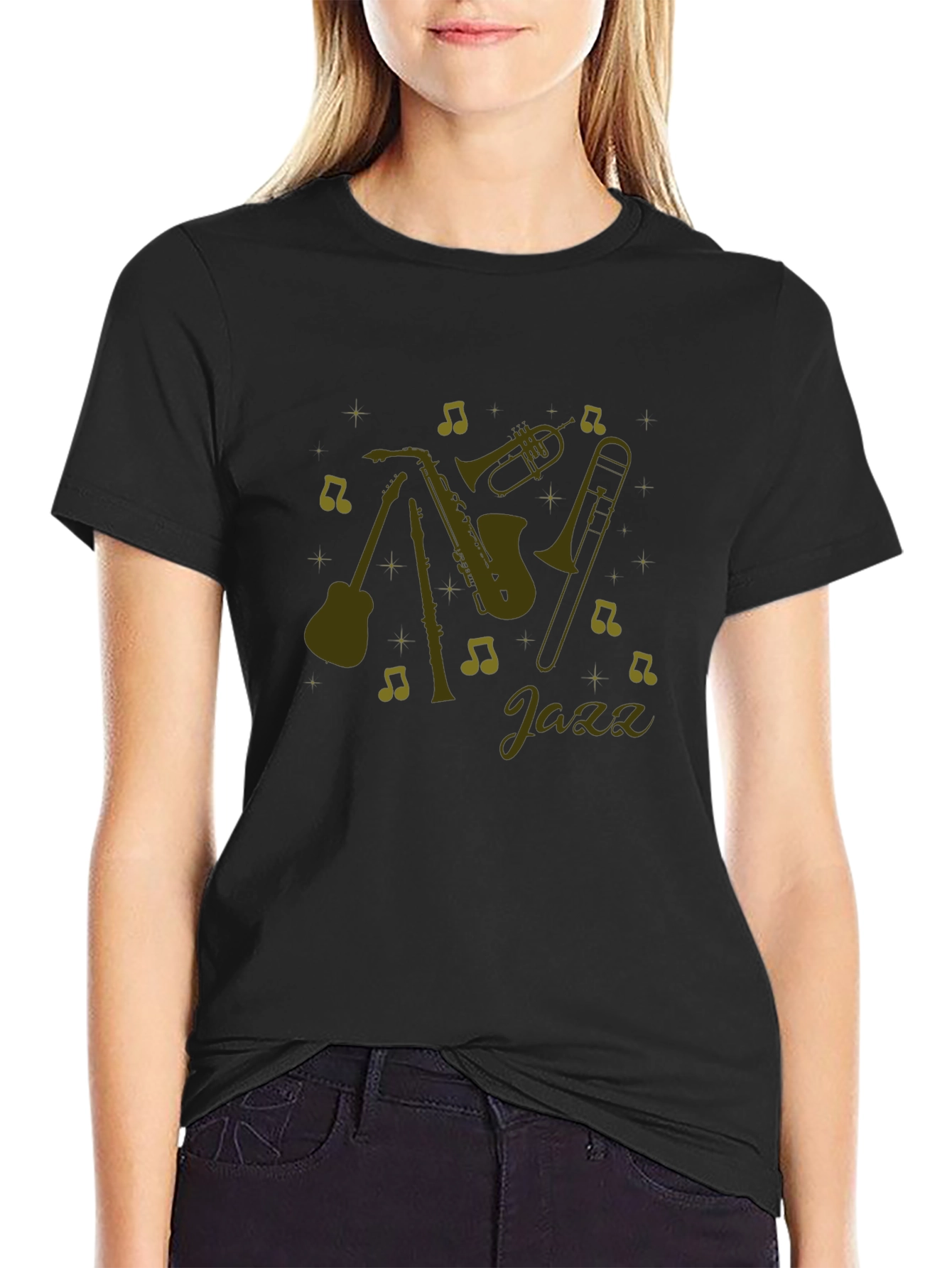 Jazz Music Instrument Graphic Black T-Shirt