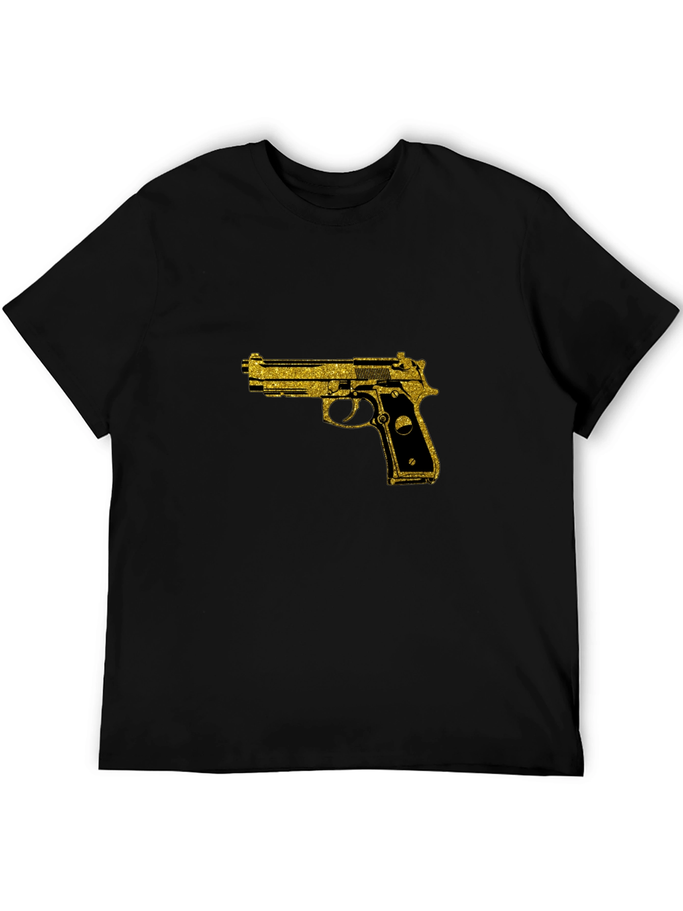 Black T-Shirt with Gold Gun Graphic