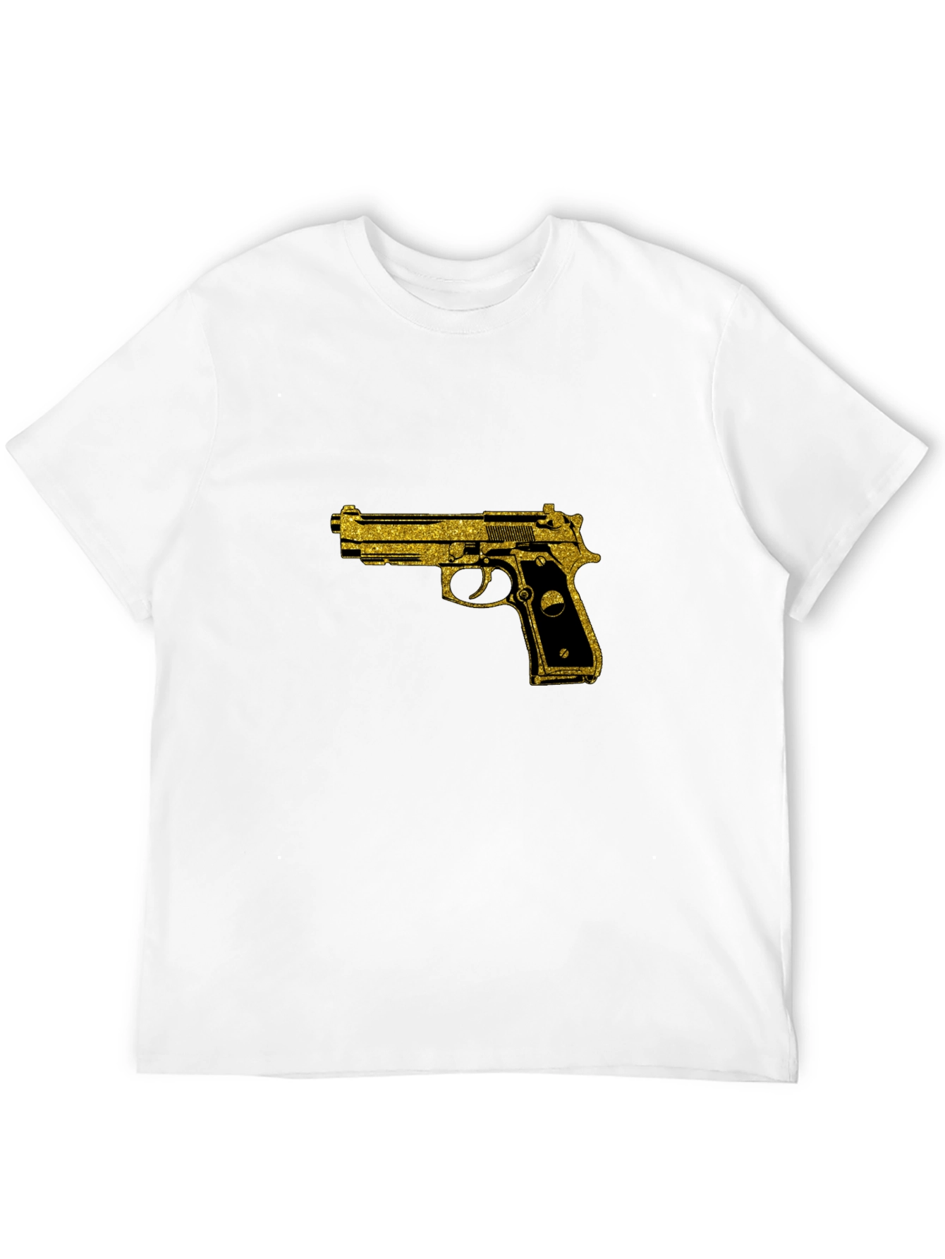 Black T-Shirt with Gold Gun Graphic