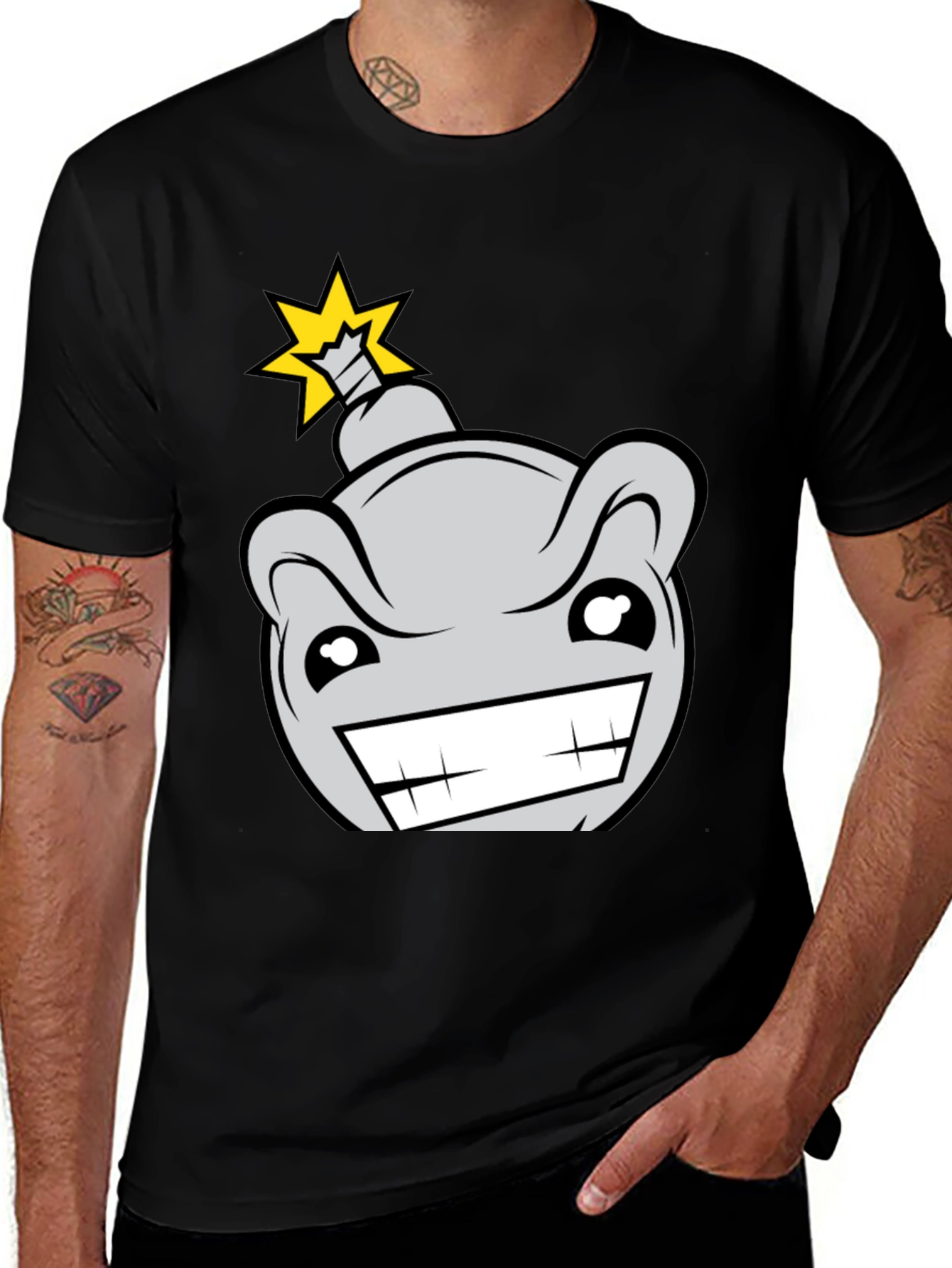 Cartoon Bomb Graphic Tee - Mens Black T-Shirt