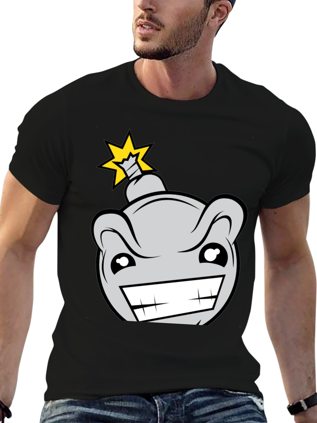 Cartoon Bomb Graphic Tee - Mens Black T-Shirt