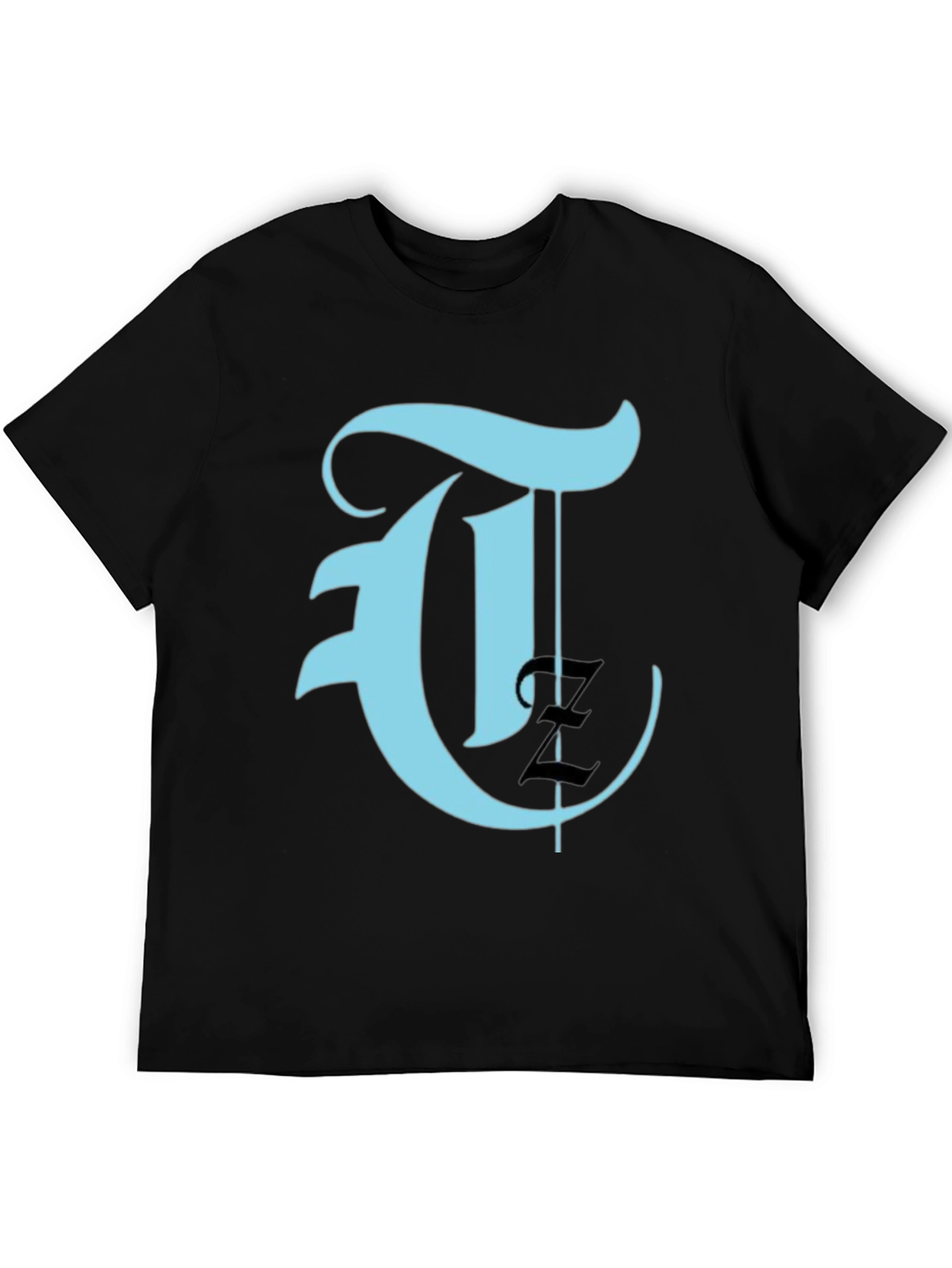Mens Black T-Shirt with Teal Letter Graphic