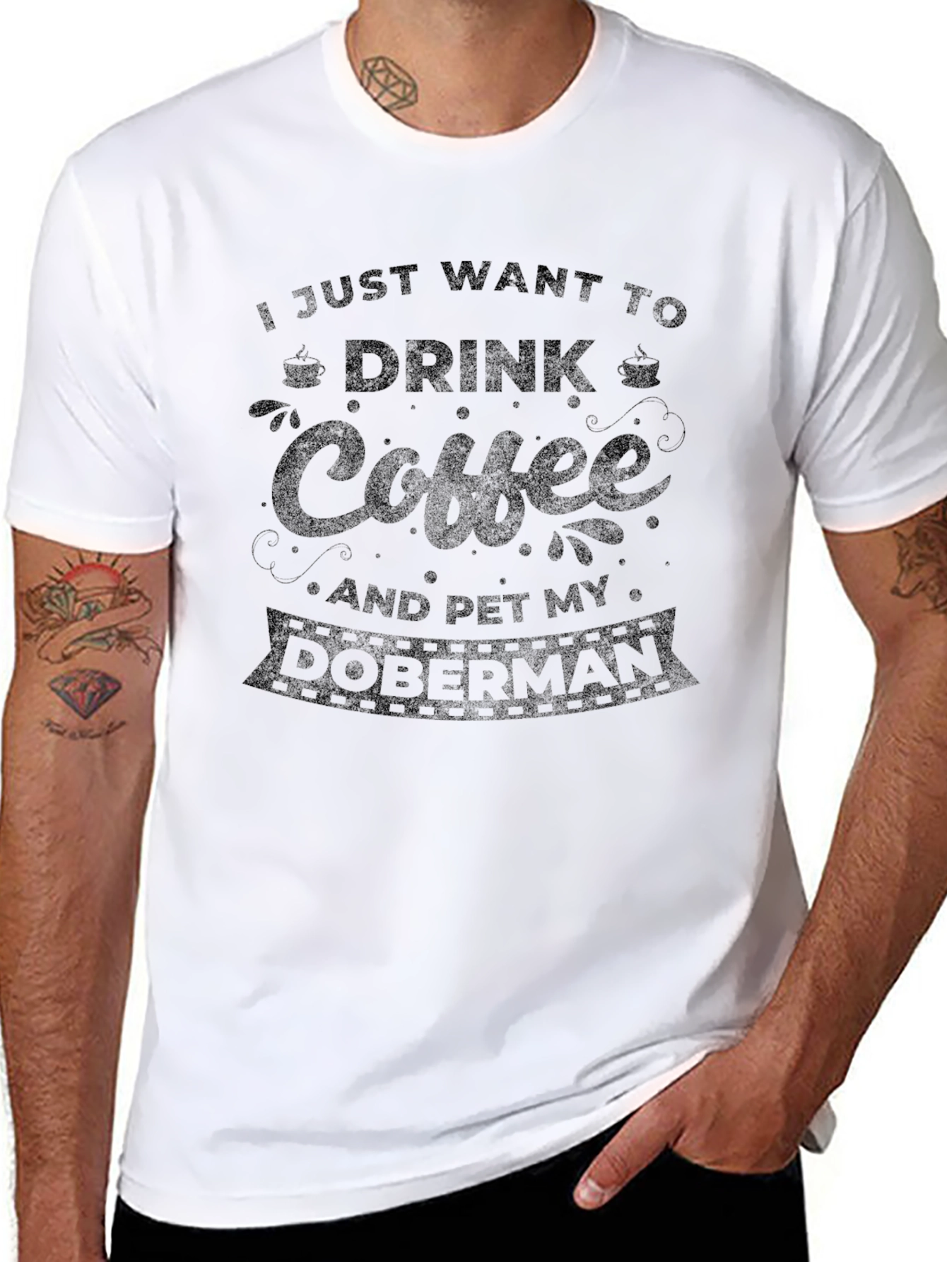 Coffee & Doberman T-Shirt: Drink Coffee Pet My Doberman