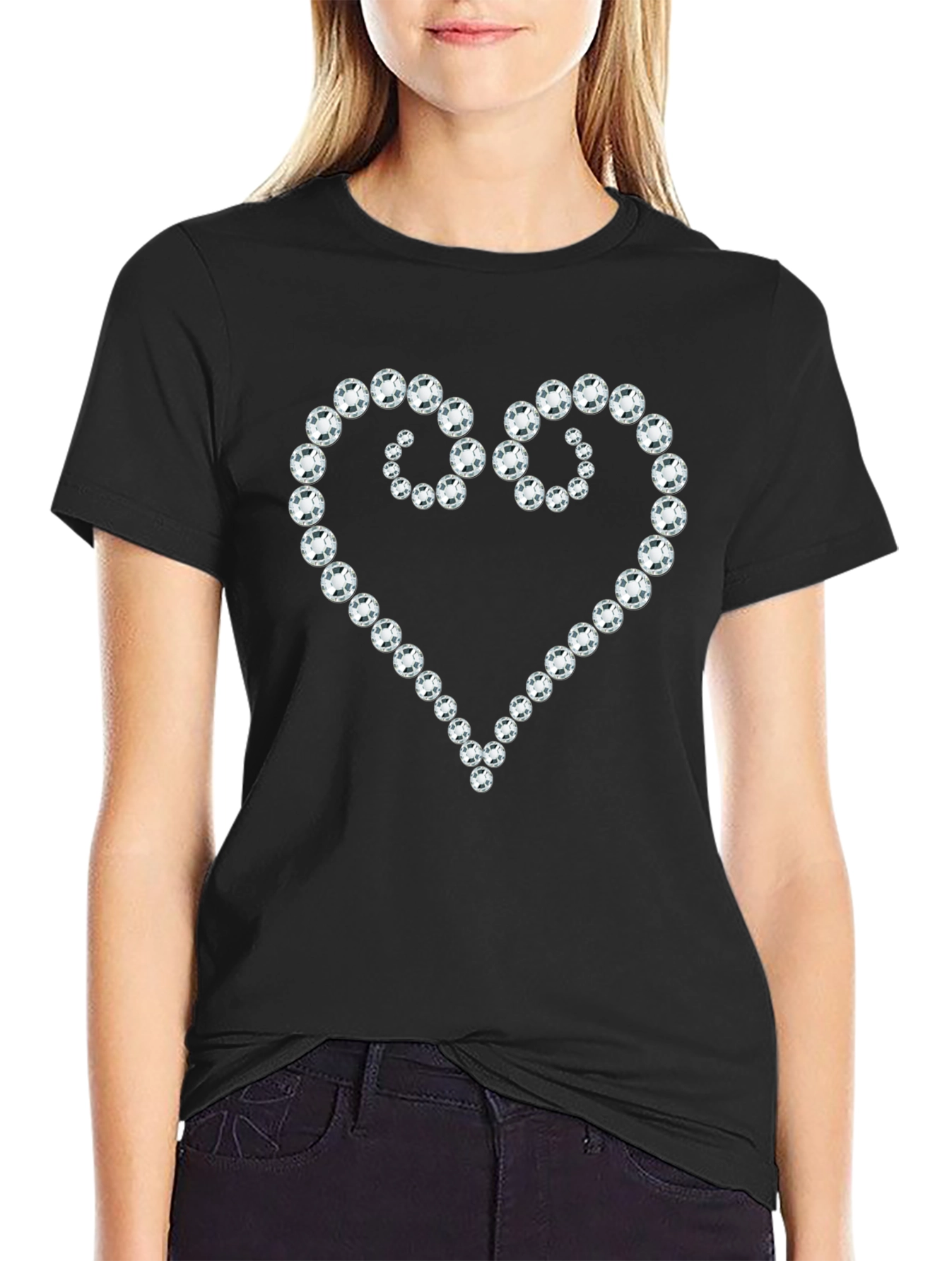 Diamond Heart Graphic Black T-Shirt