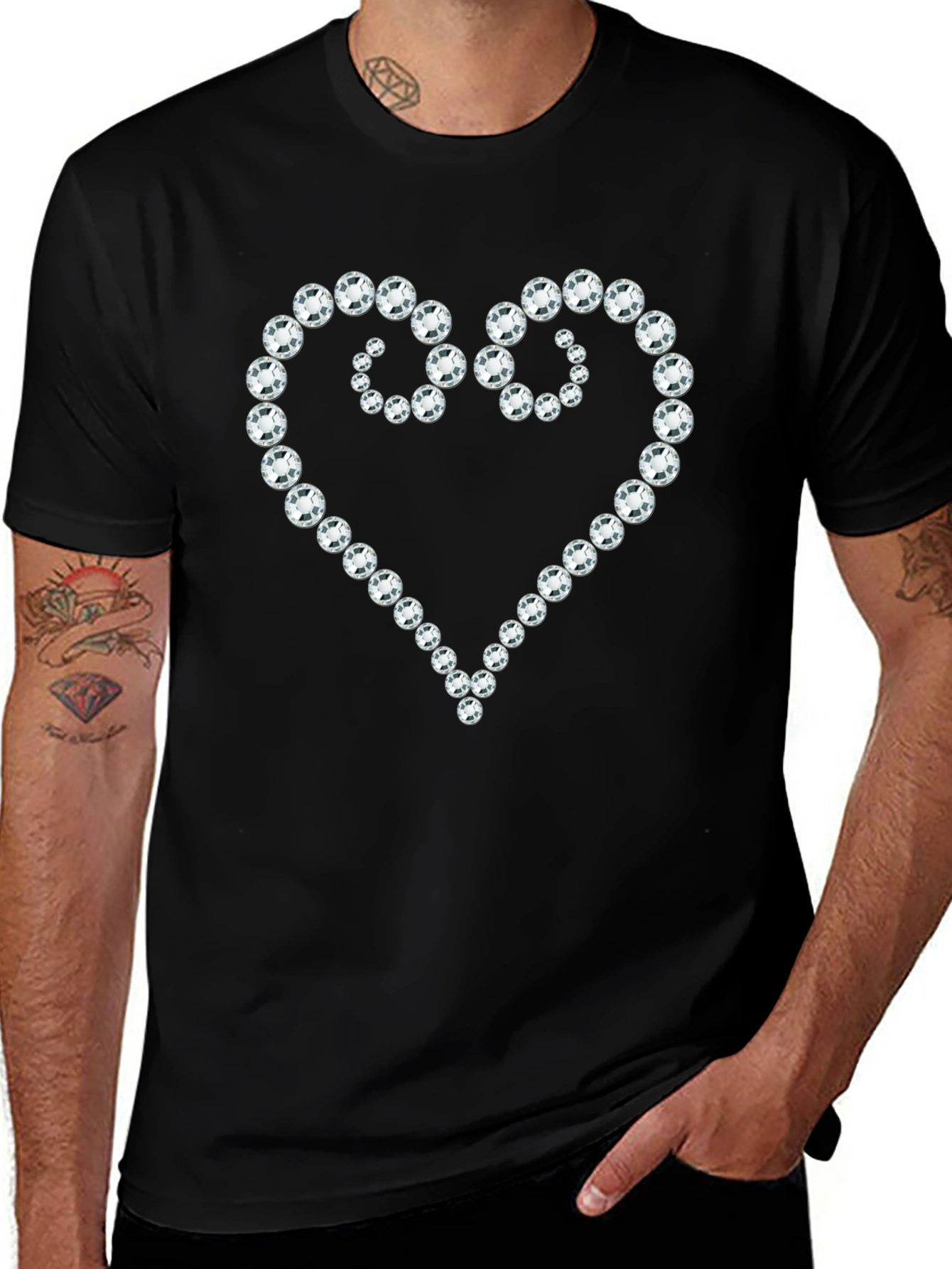 Diamond Heart Graphic Black T-Shirt