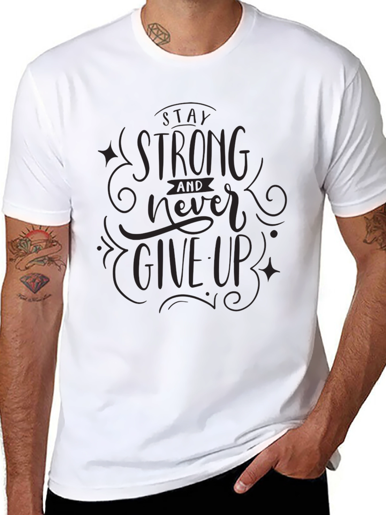 Stay Strong Graphic Tee - Inspirational Mens Black T-Shirt