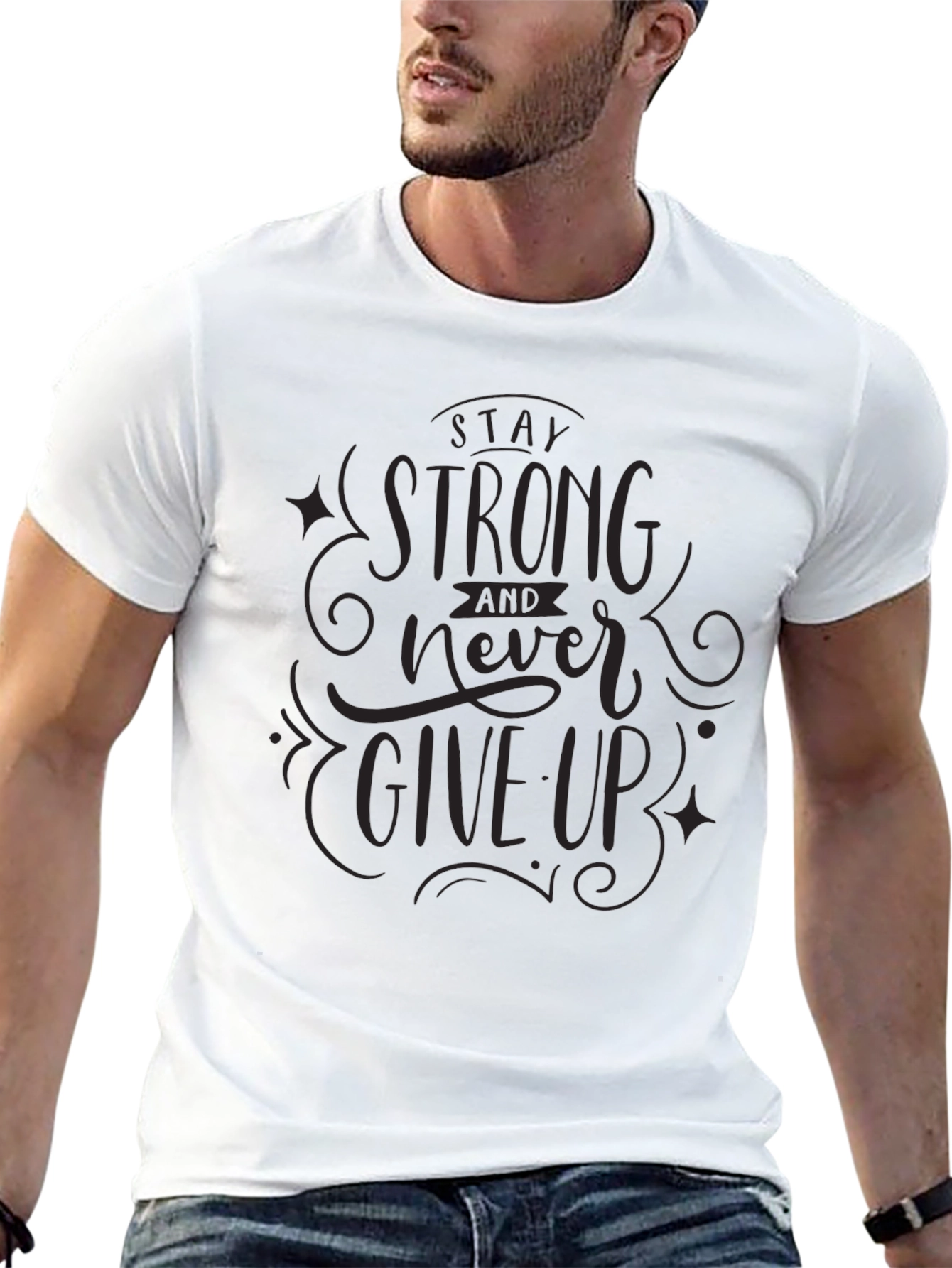Stay Strong Graphic Tee - Inspirational Mens Black T-Shirt