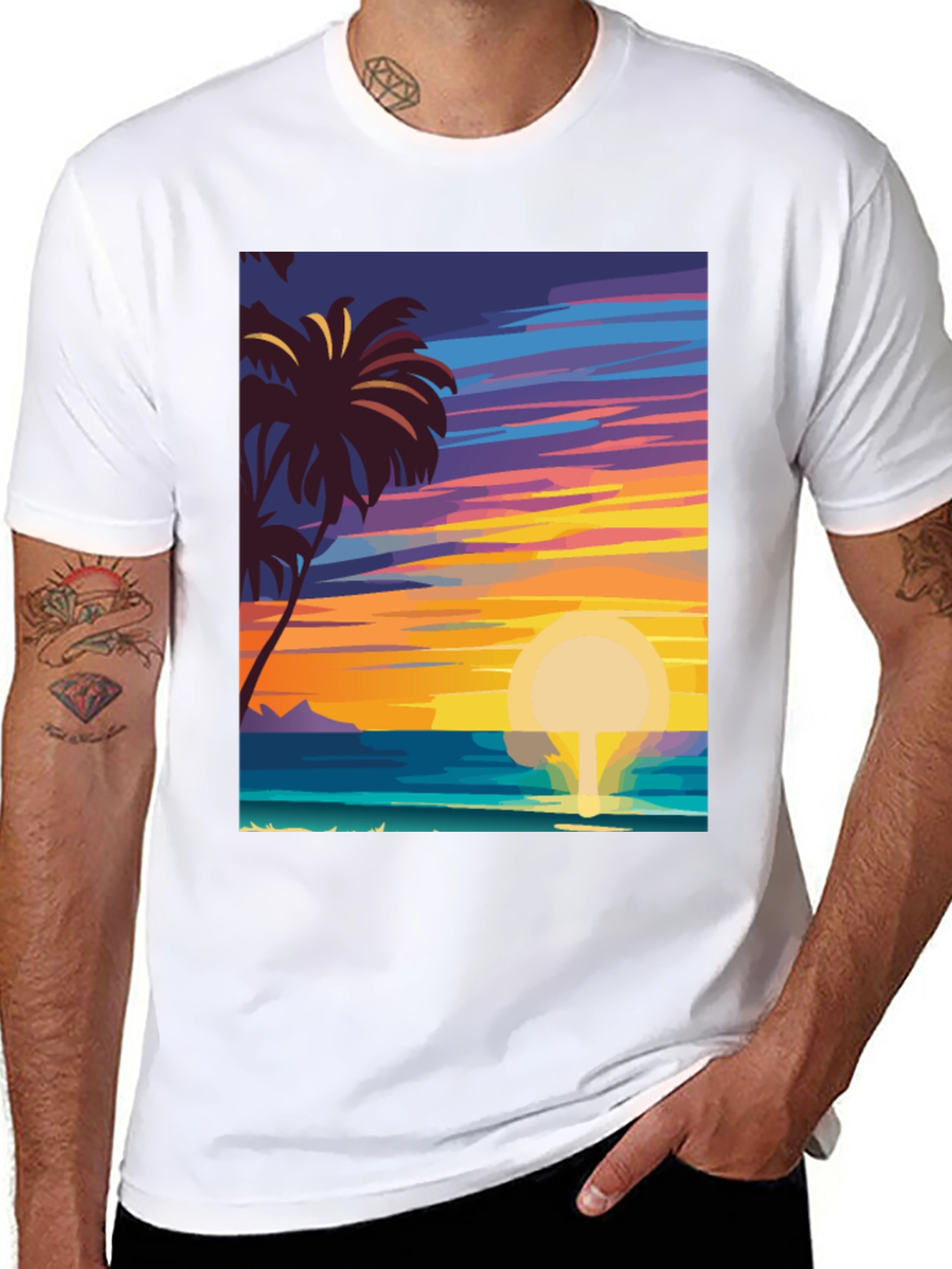 Tropical Sunset Graphic Tee - Island Vibes Black T-Shirt
