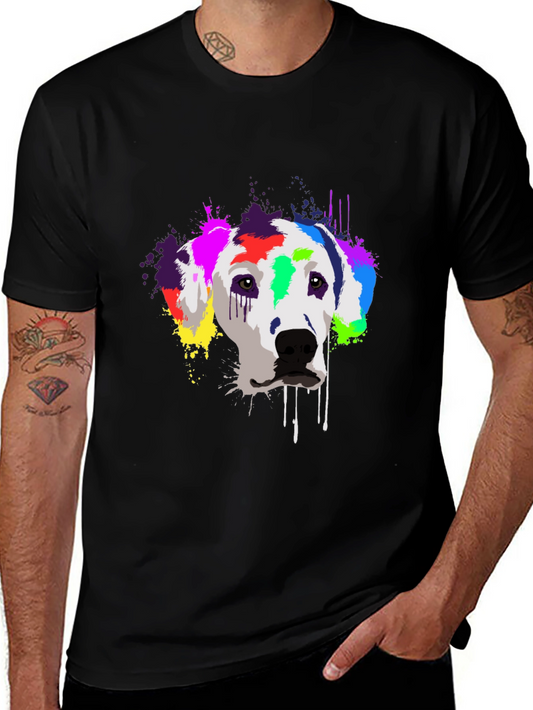 Colorful Dalmatian Dog Graphic T-Shirt - Black