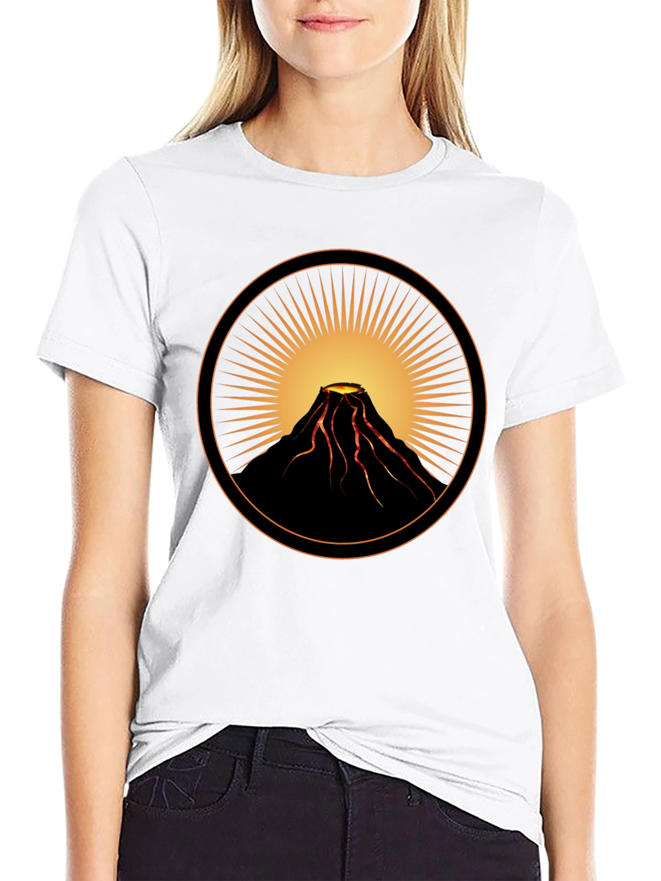 Volcano Sunburst Graphic Tee - Black Cotton Casual Shirt