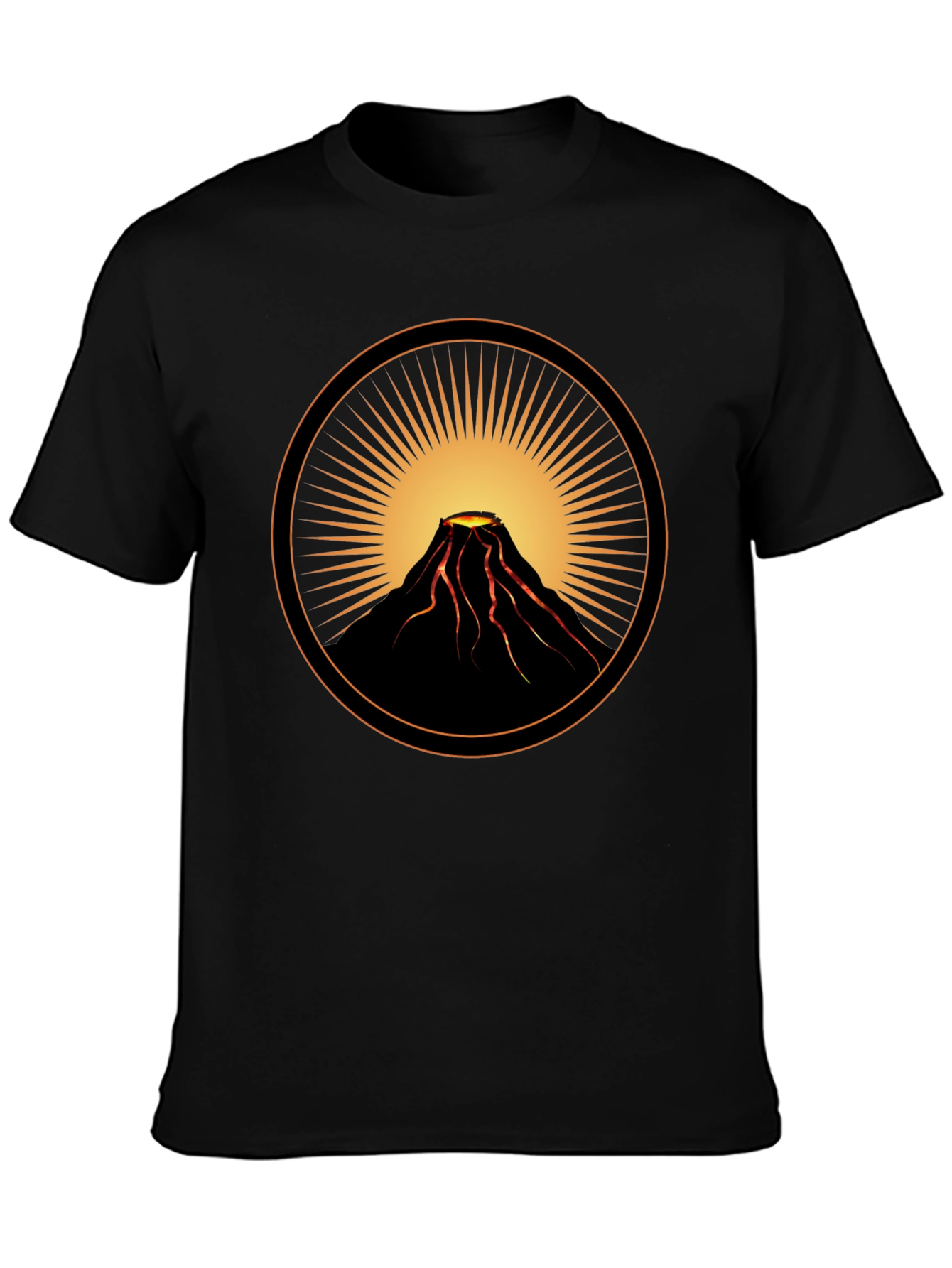 Volcano Sunburst Graphic Tee - Black Cotton Casual Shirt