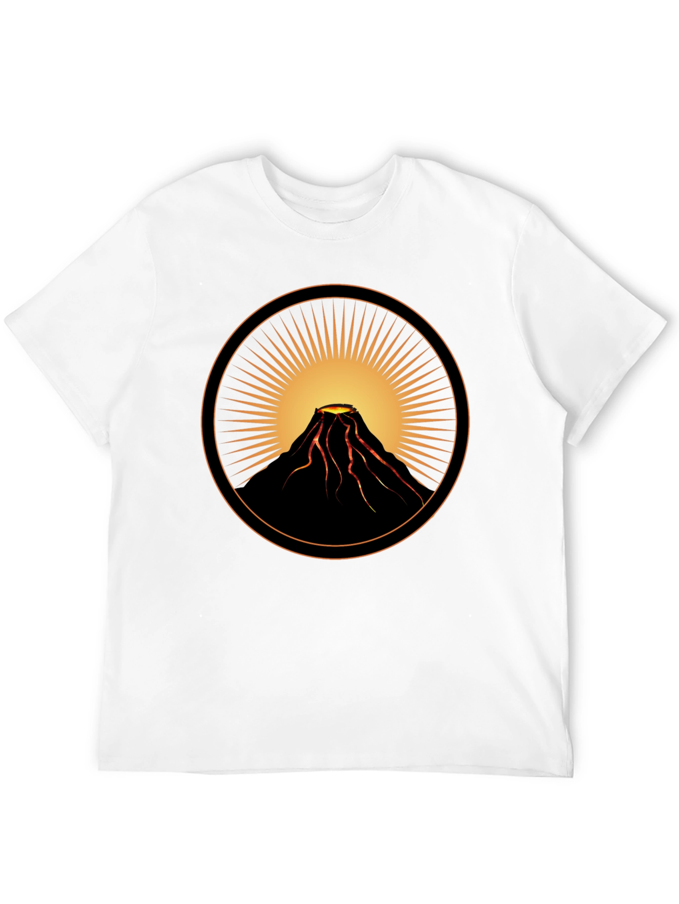 Volcano Sunburst Graphic Tee - Black Cotton Casual Shirt