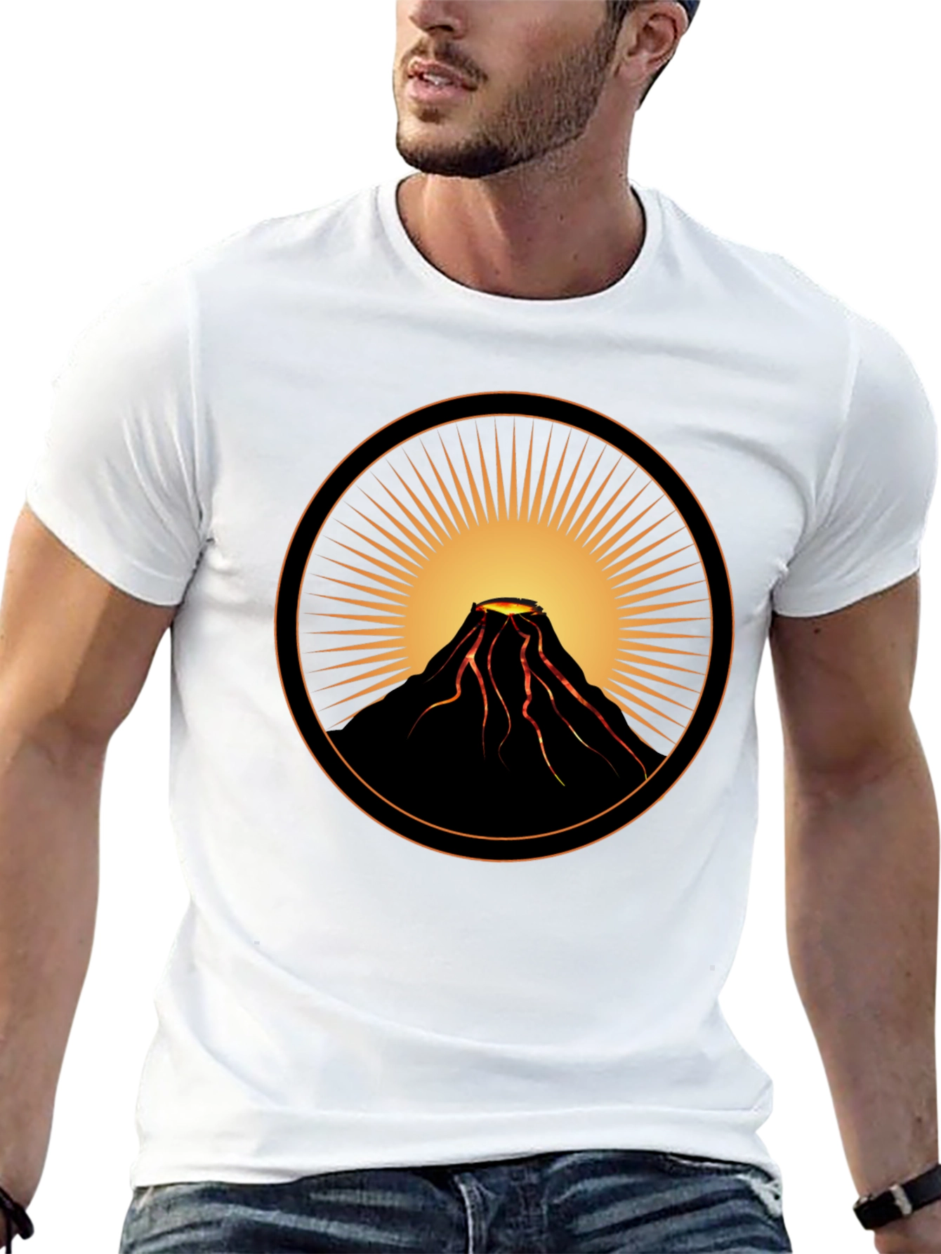 Volcano Sunburst Graphic Tee - Black Cotton Casual Shirt