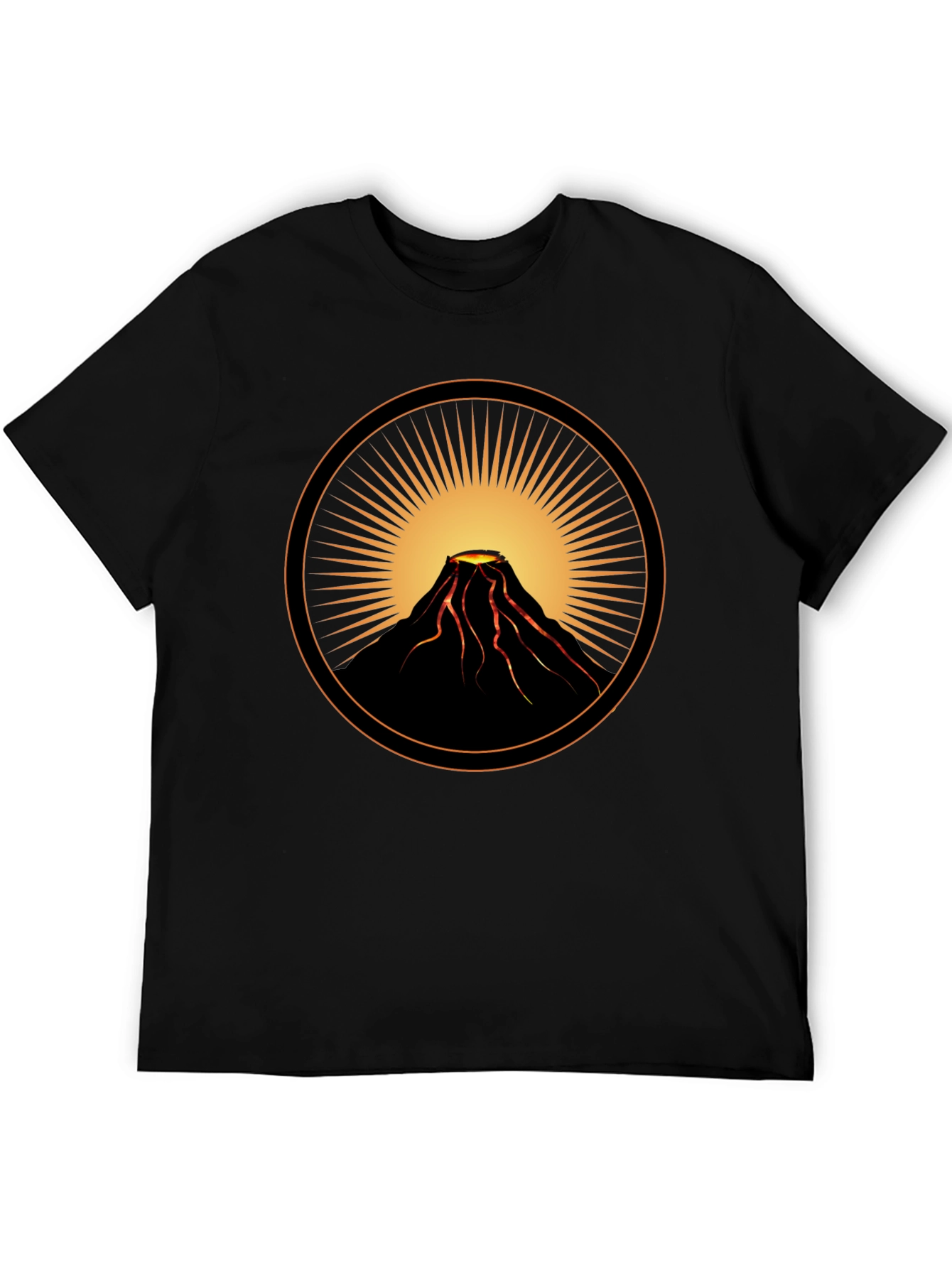 Volcano Sunburst Graphic Tee - Black Cotton Casual Shirt