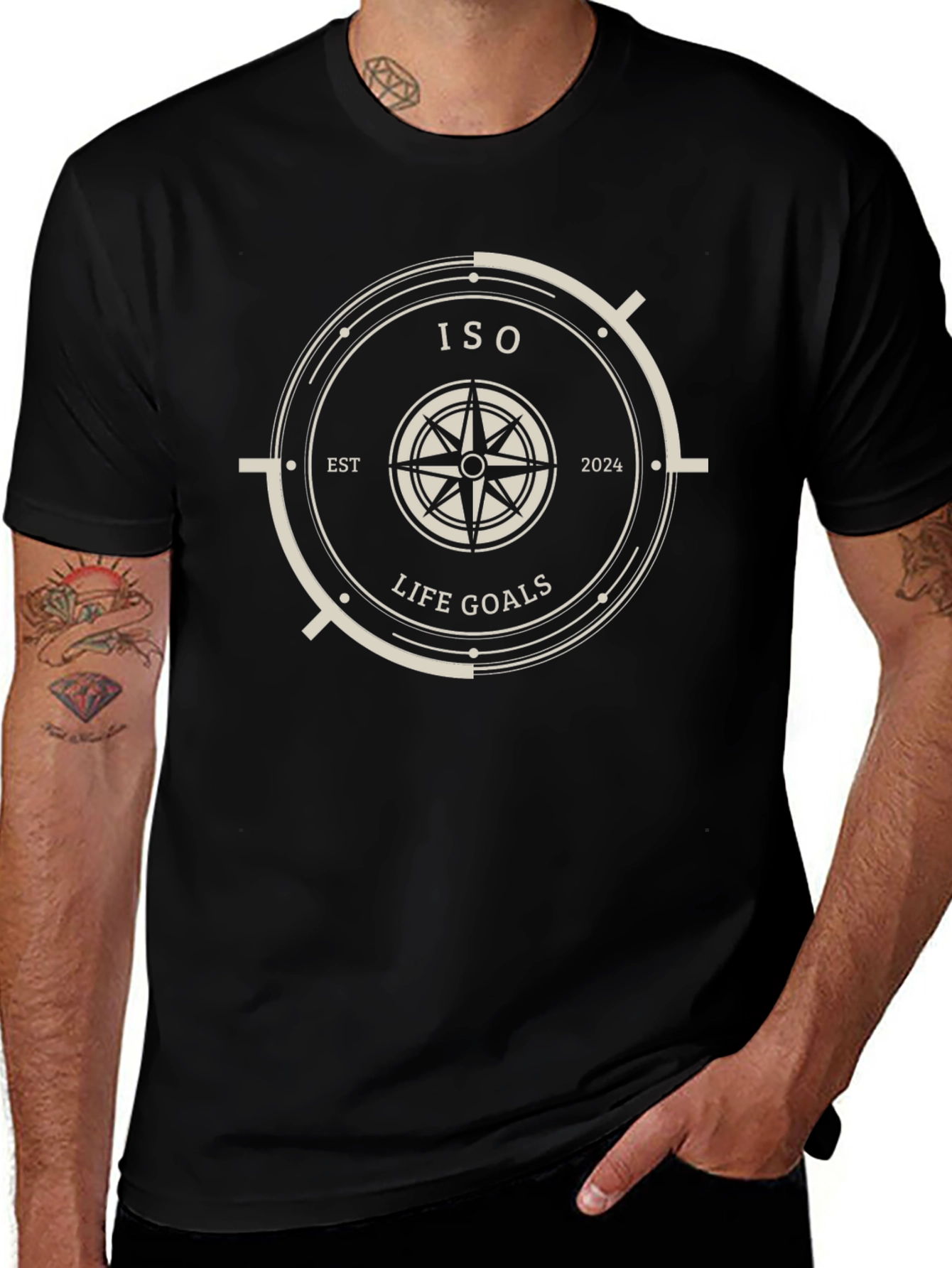 ISO Life Goals T-Shirt - Black Compass Design