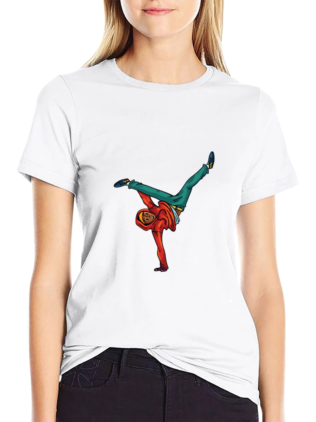 Black T-Shirt with Breakdancer Graphic