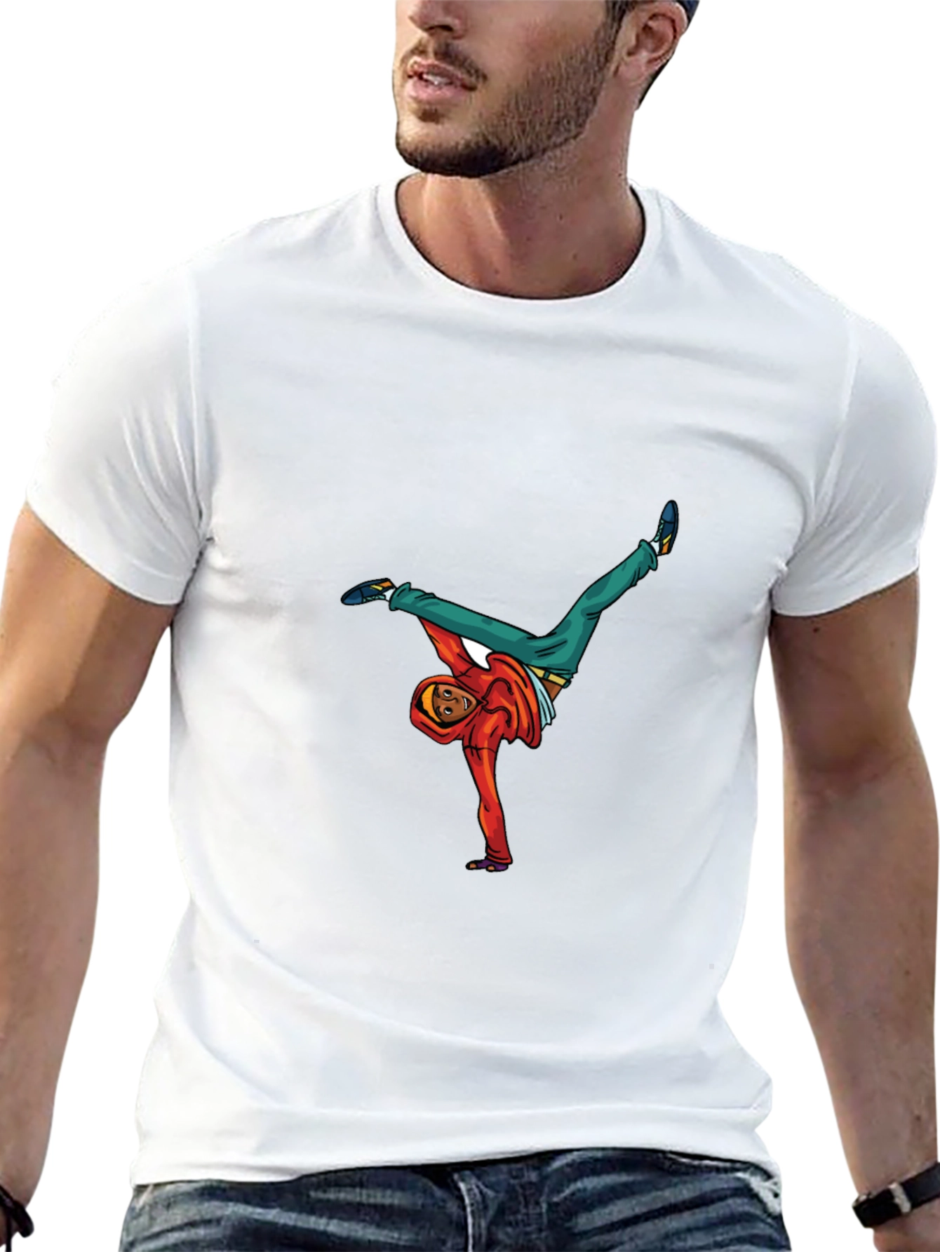 Black T-Shirt with Breakdancer Graphic