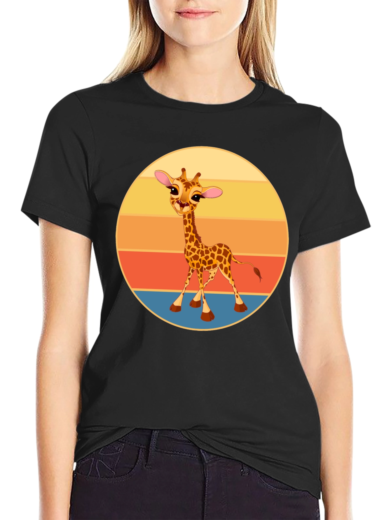 Cute Giraffe Sunset Graphic T-Shirt