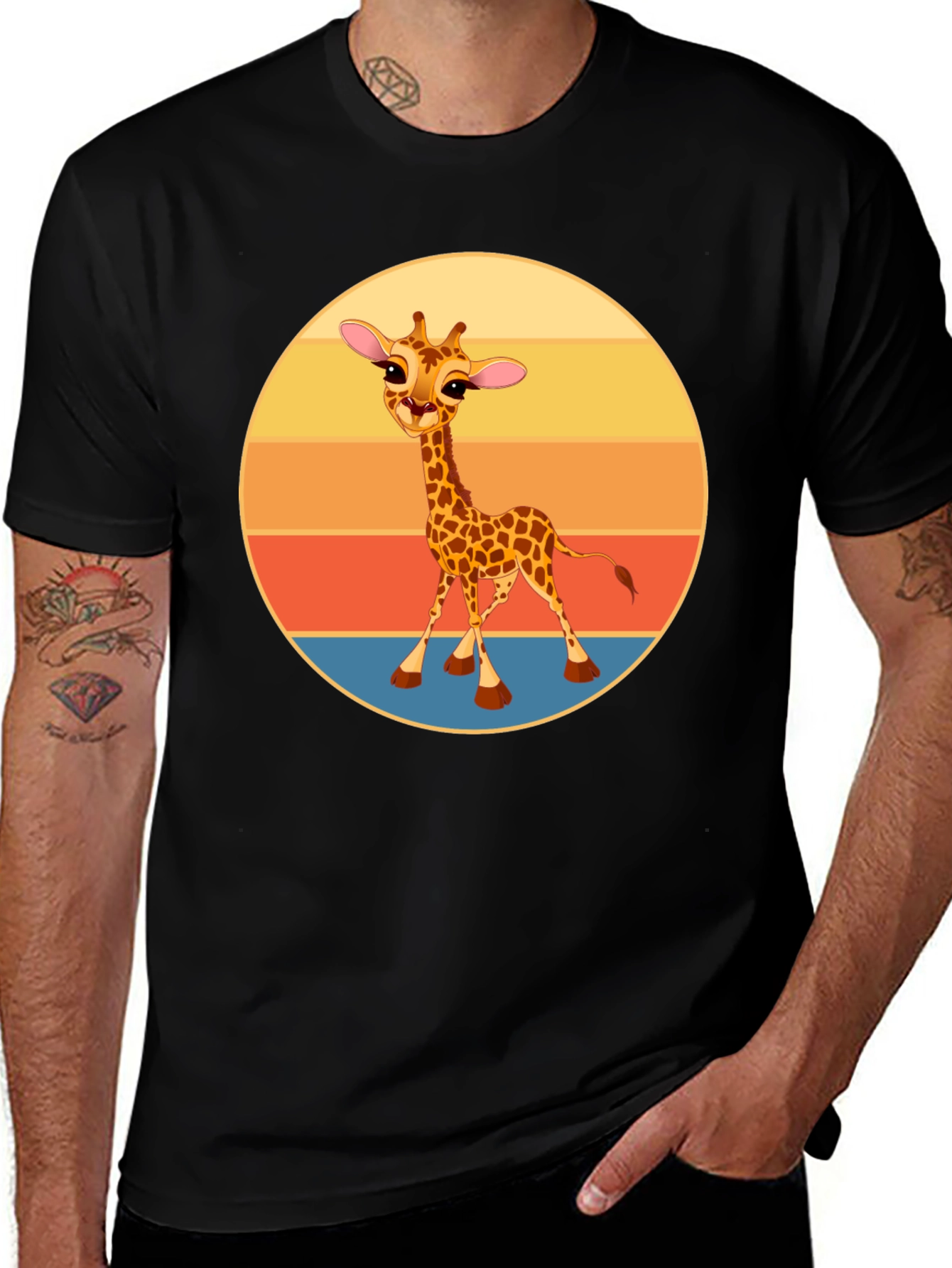 Cute Giraffe Sunset Graphic T-Shirt