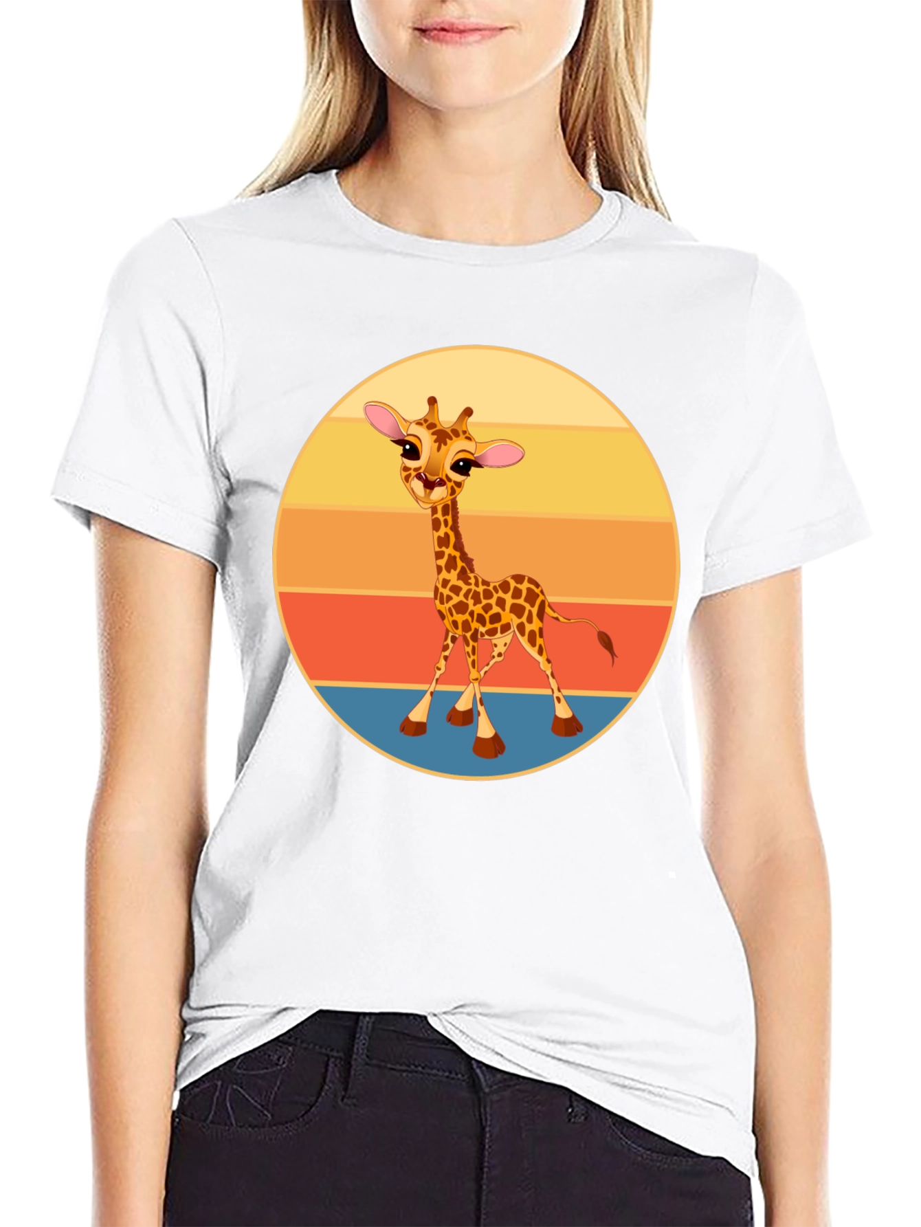 Cute Giraffe Sunset Graphic T-Shirt