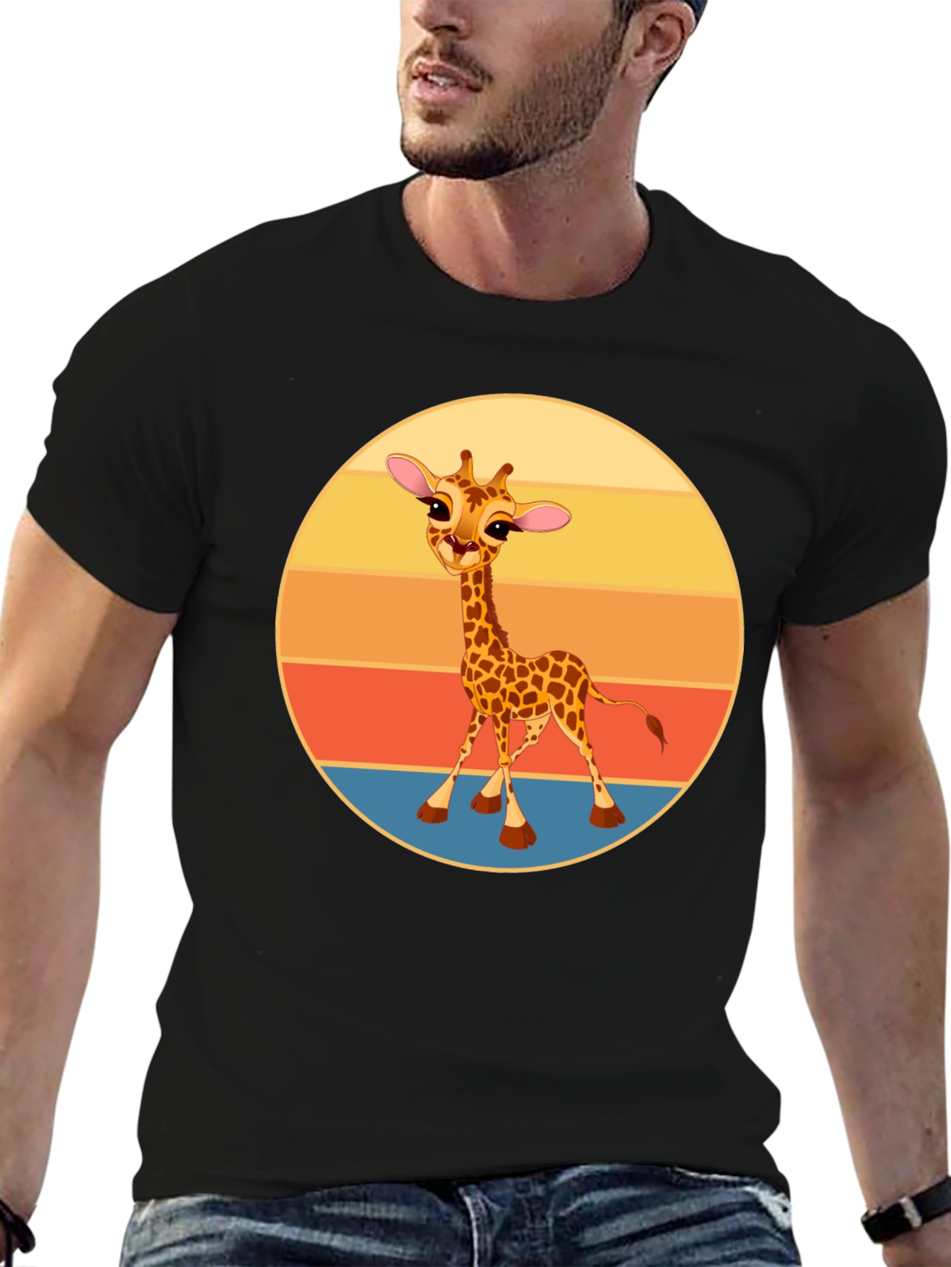 Cute Giraffe Sunset Graphic T-Shirt