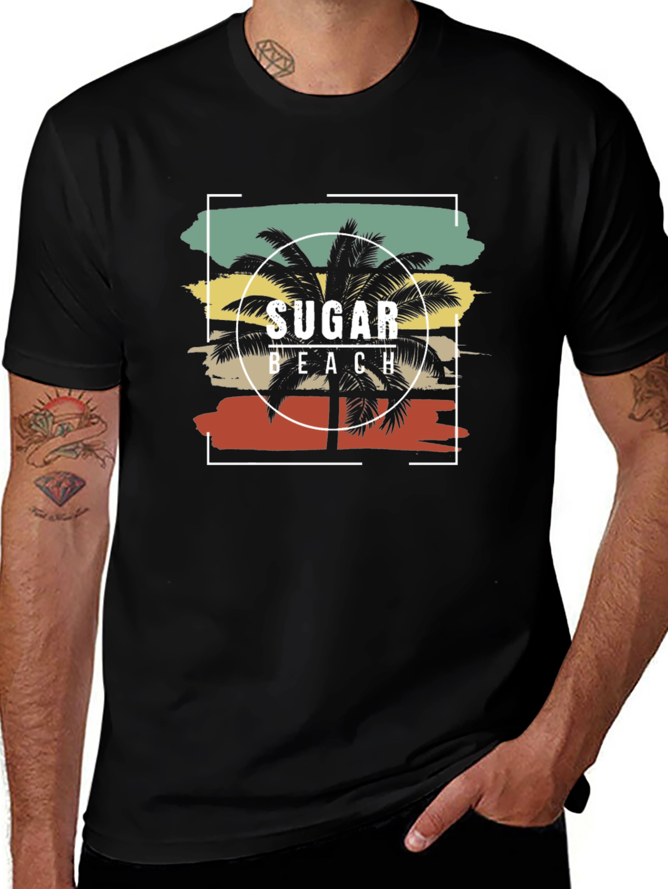 Sugar Beach Graphic Tee - Tropical Palm Tree Design
