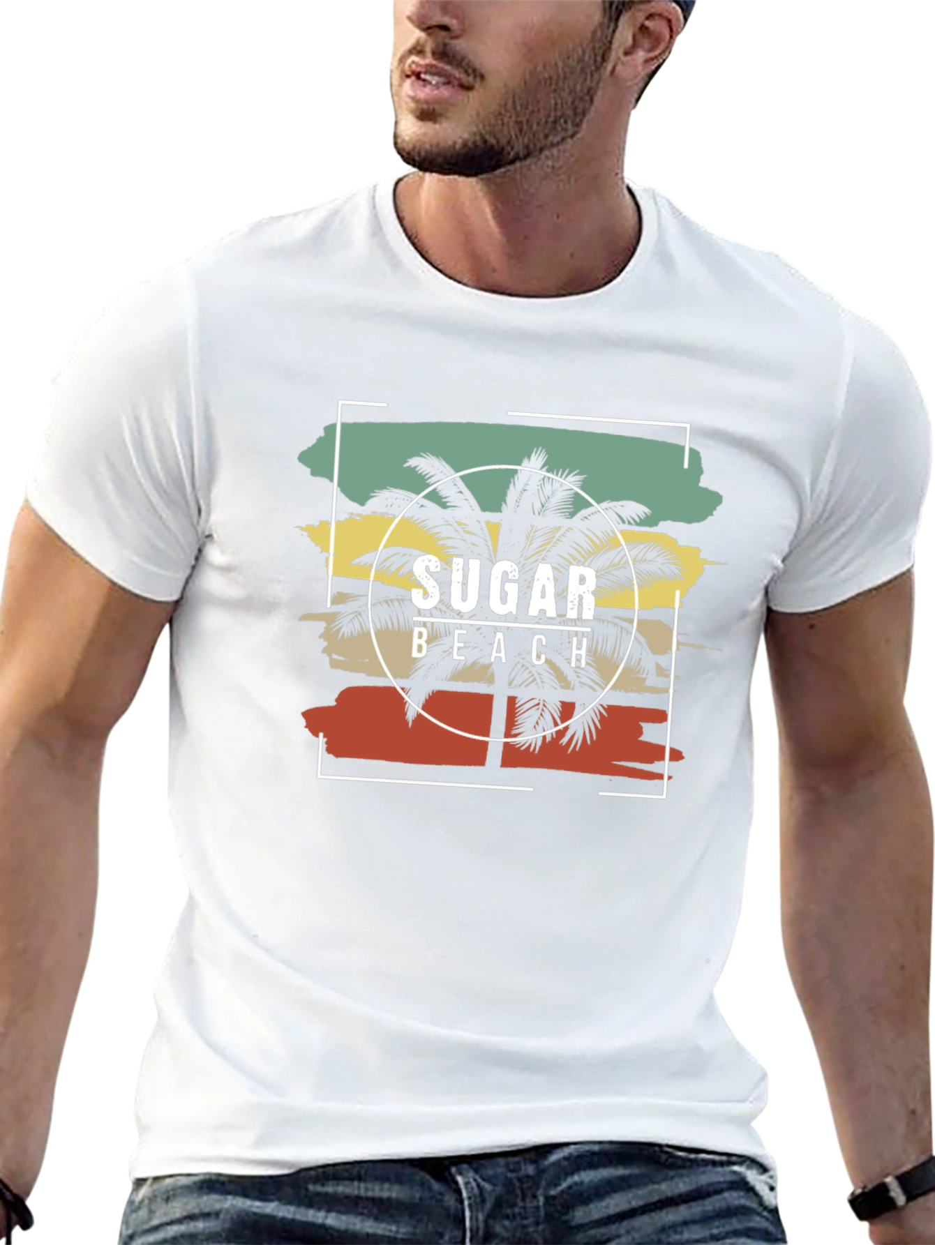 Sugar Beach Graphic Tee - Tropical Palm Tree Design