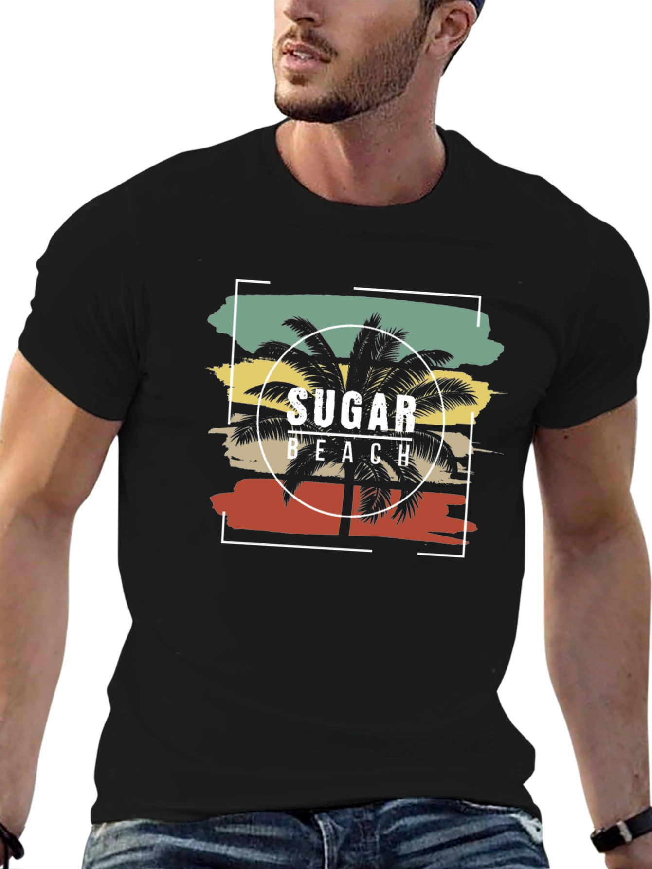 Sugar Beach Graphic Tee - Tropical Palm Tree Design