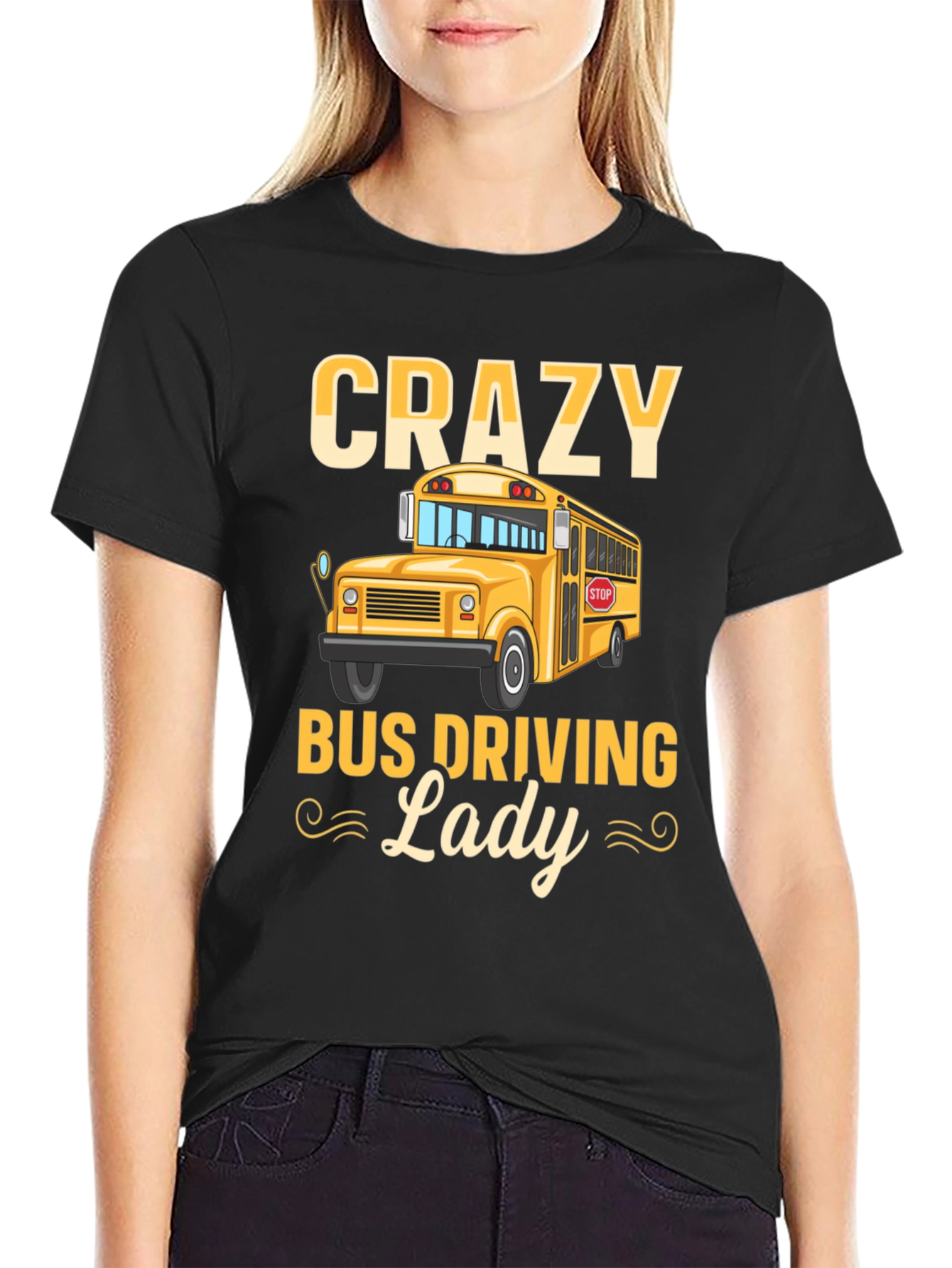 Crazy Bus Driving Lady T-Shirt - Black