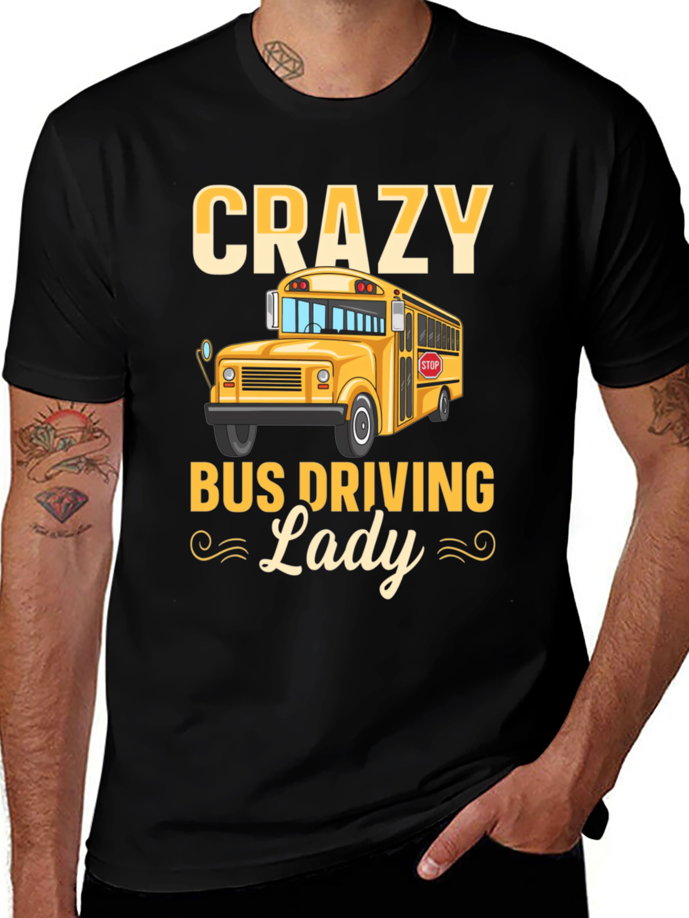Crazy Bus Driving Lady T-Shirt - Black