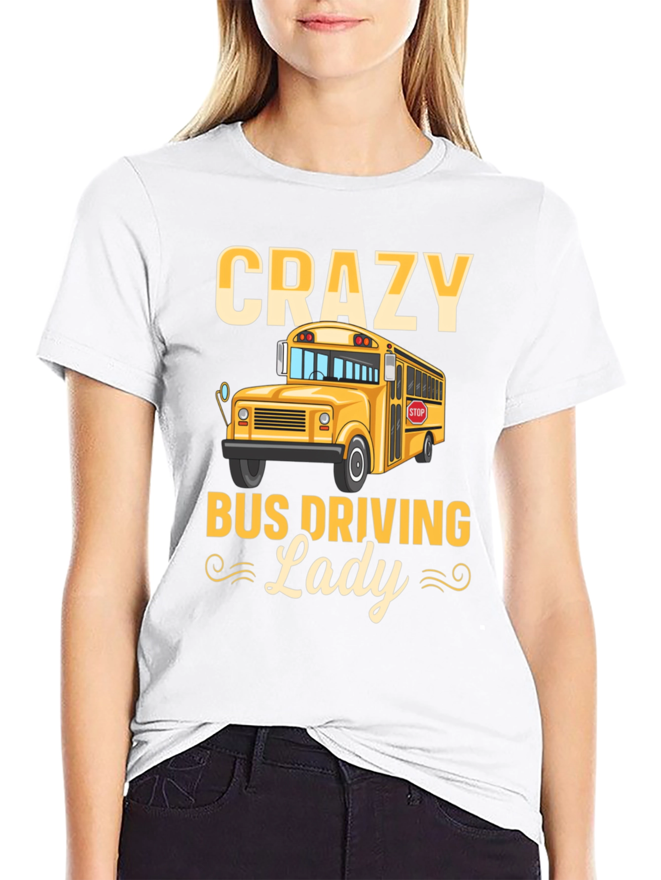 Crazy Bus Driving Lady T-Shirt - Black