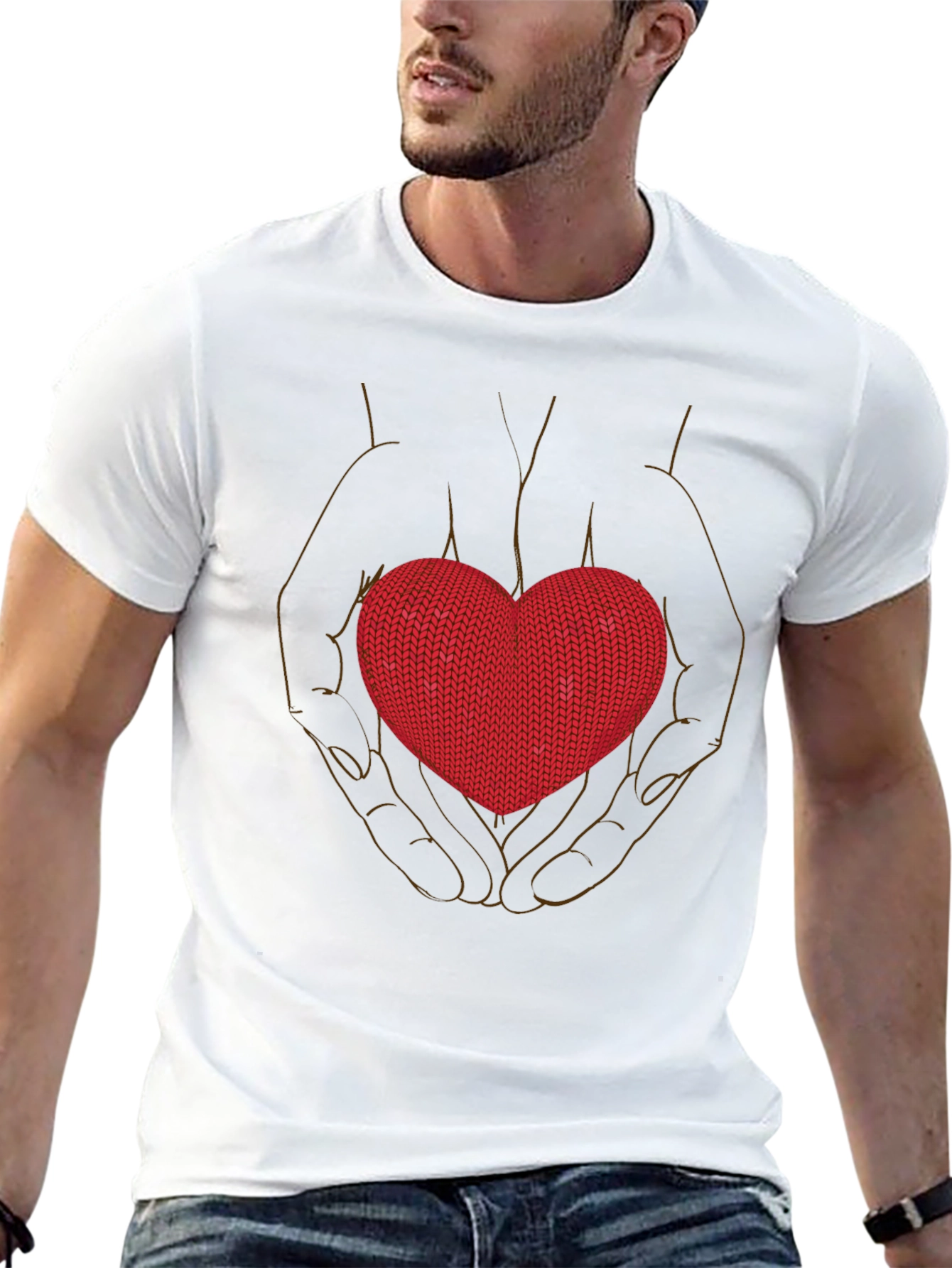 Heart in Hands Graphic Tee - Black Crew Neck