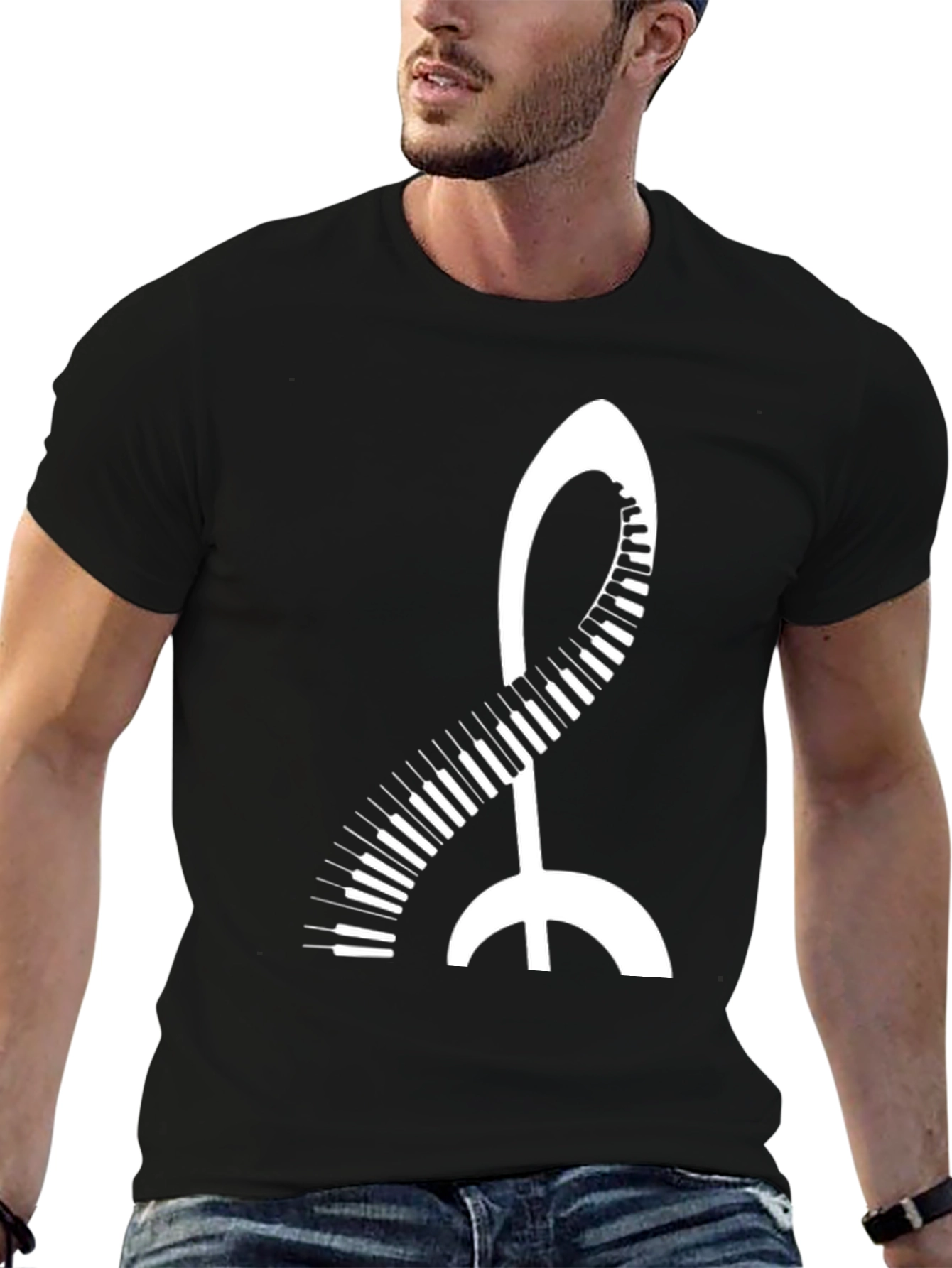 Music Treble Clef Piano Keys Black T-Shirt