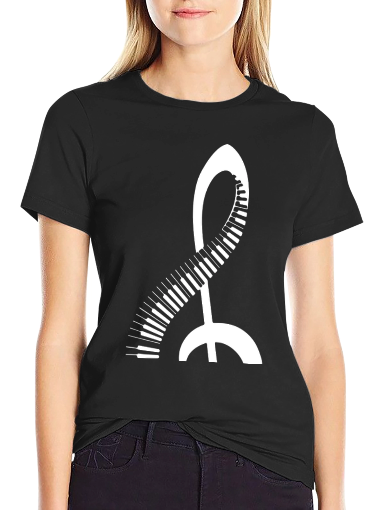 Music Treble Clef Piano Keys Black T-Shirt
